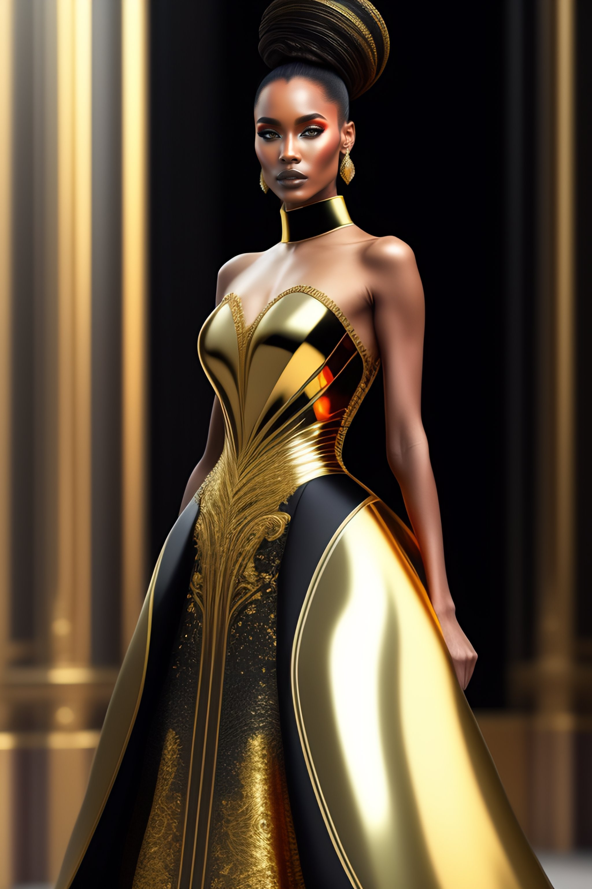 Lexica A Haute Couture Dress Black Gold Hyper Realistic Ultra Realistic K Concept Art