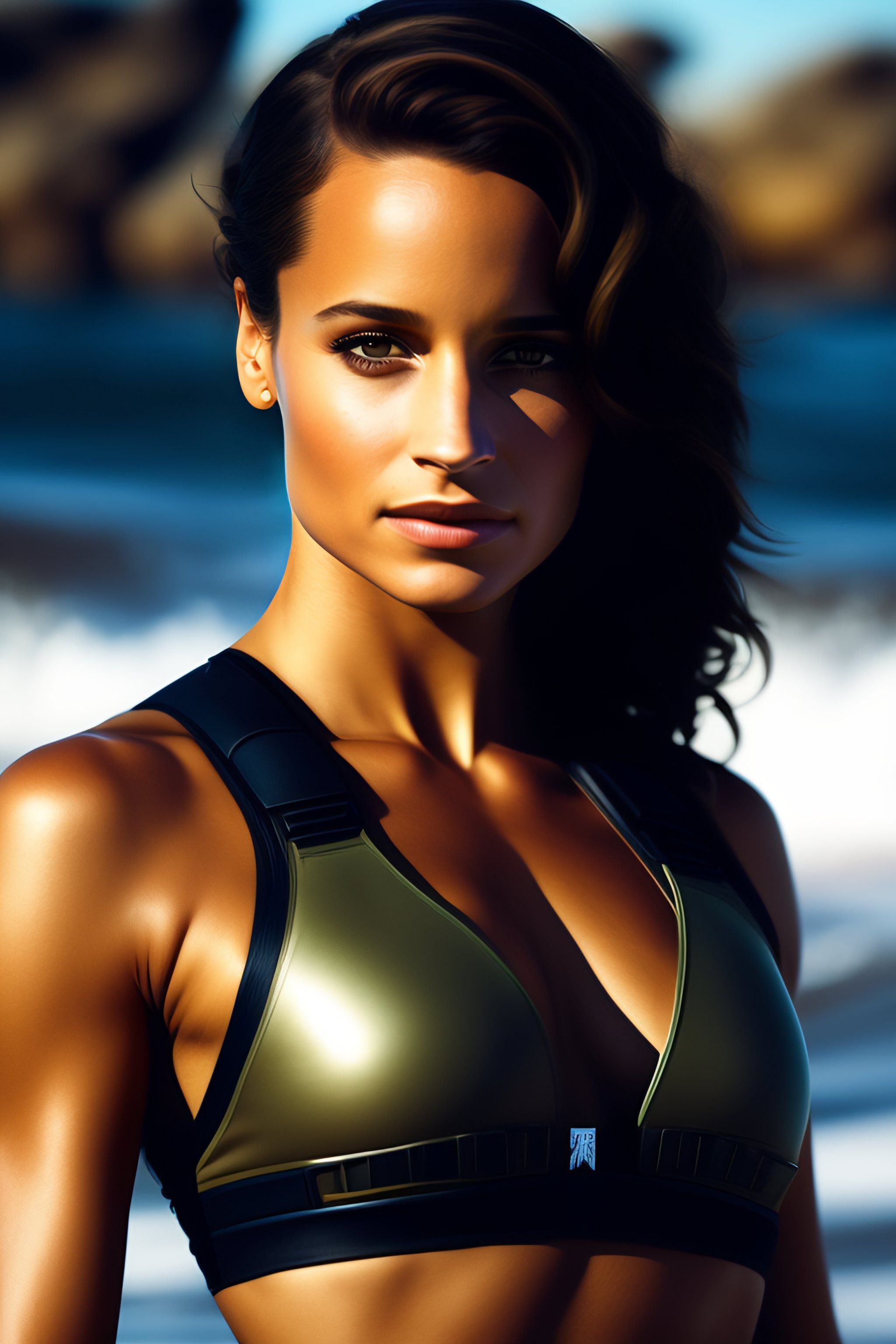 Lexica Photograph, alicia vikander, beach, metal gear solid