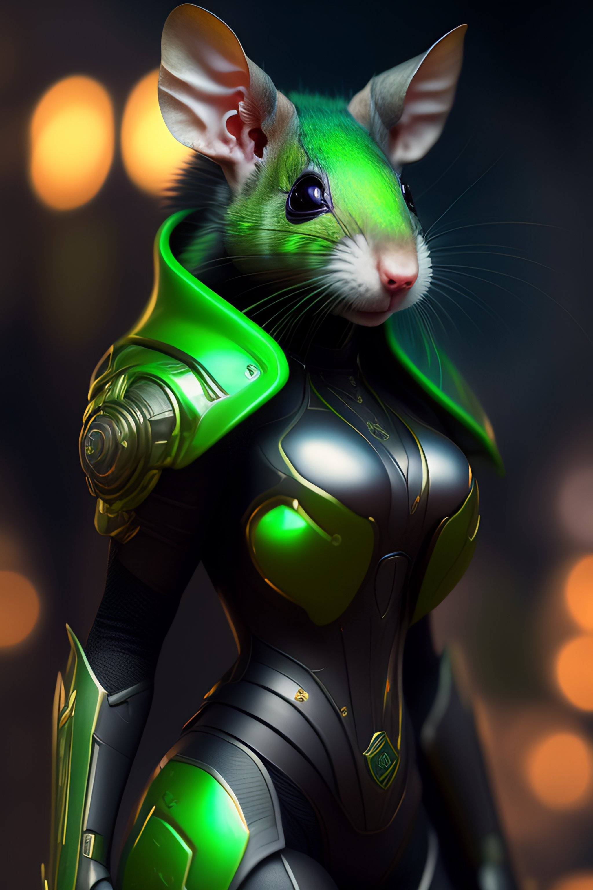 Lexica - Portrait painting of a cybernetic green rat with power armor ...