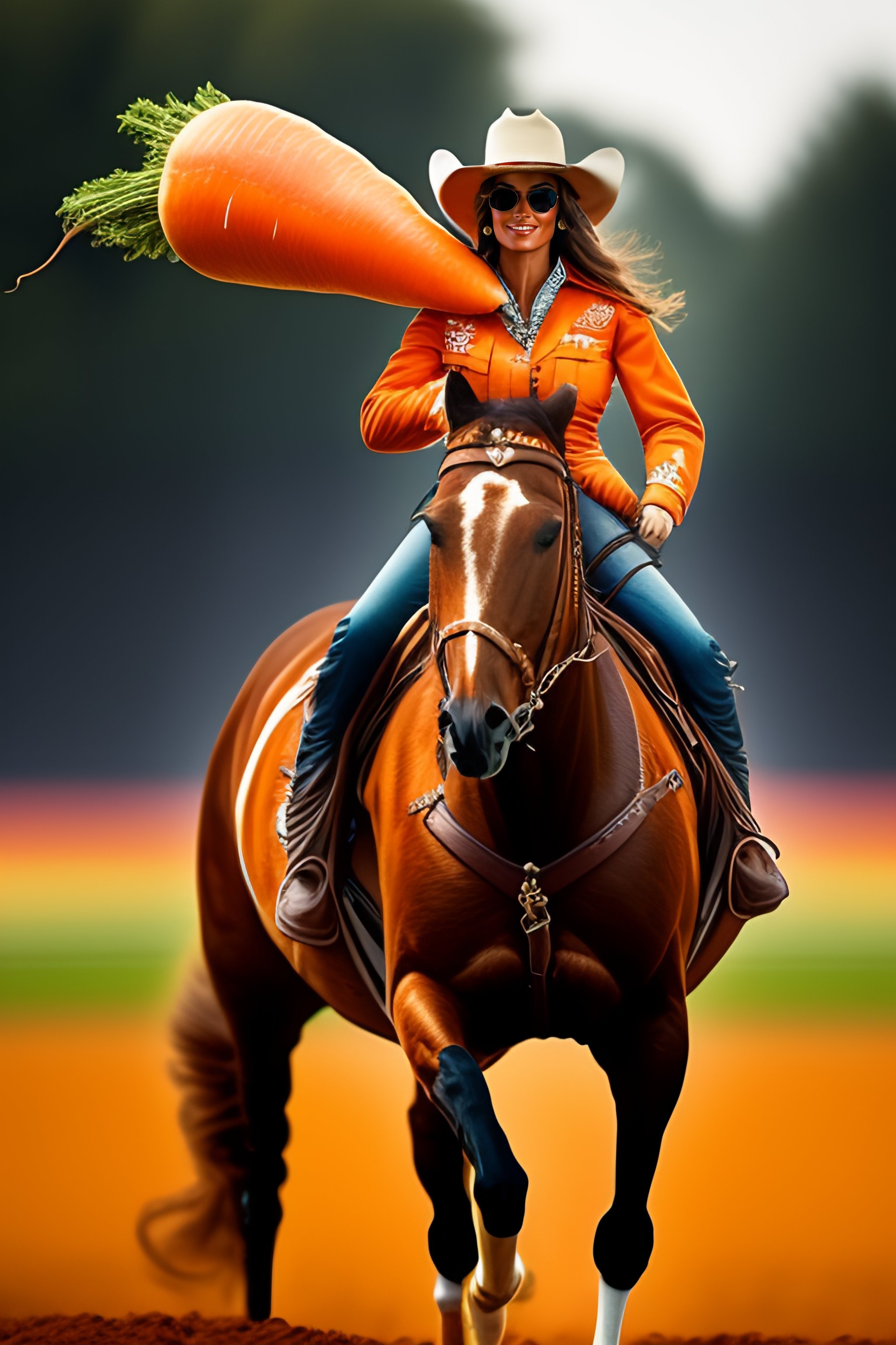 Lexica A cowboy girl riding a carrot
