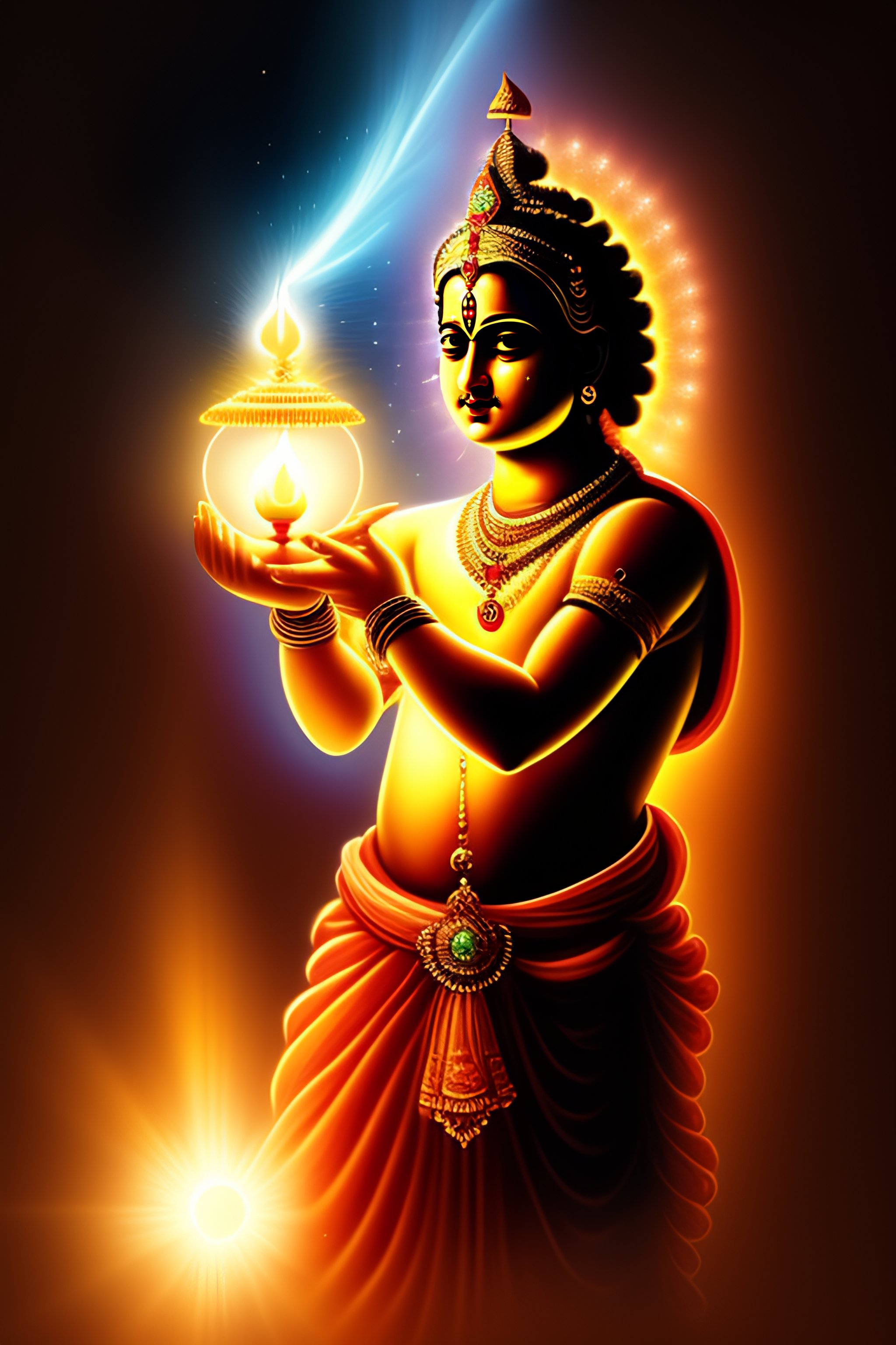 Lexica - God Krishna holding light bulb in hand