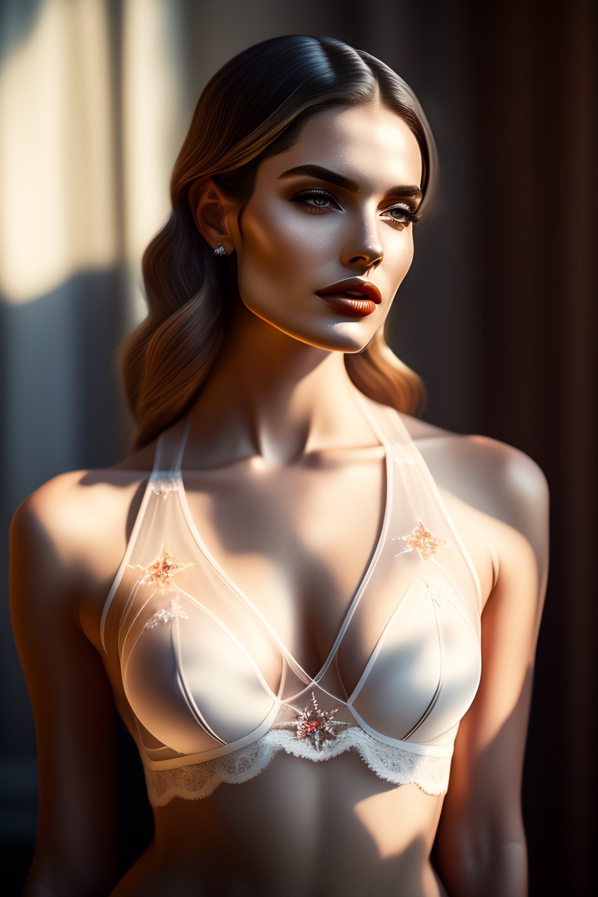 Lexica - Transparent silk tulle bra with lines and stars
