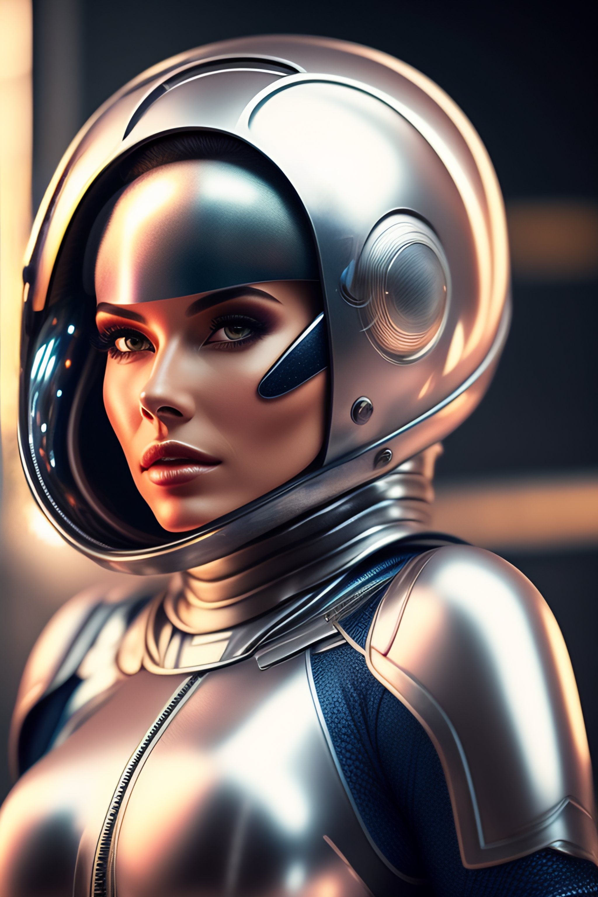 Lexica - A hot spacegirl wearing a future helmet like antman in silver ...