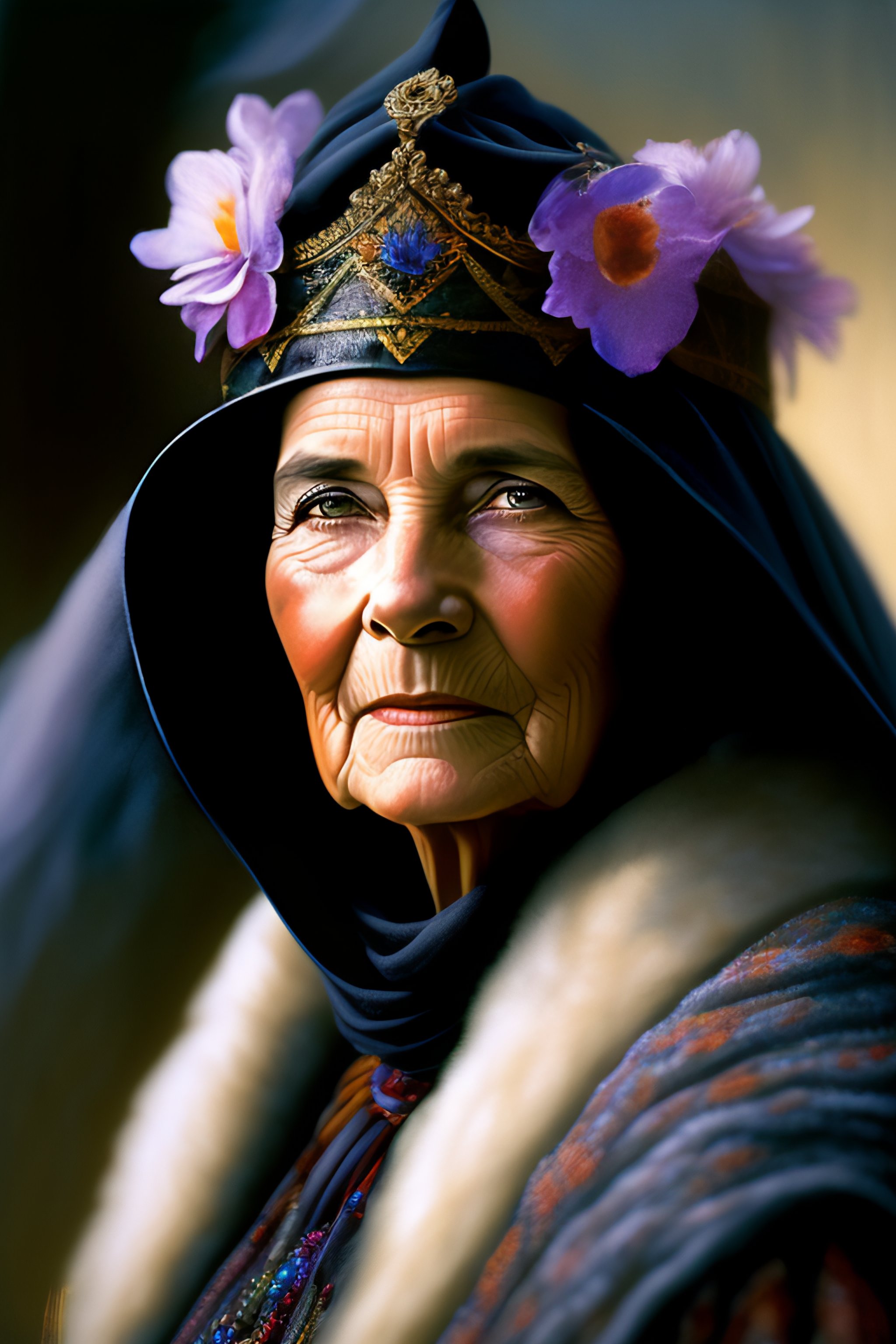 Lexica - A portrait of an old woman with wrinkled face and very short ...