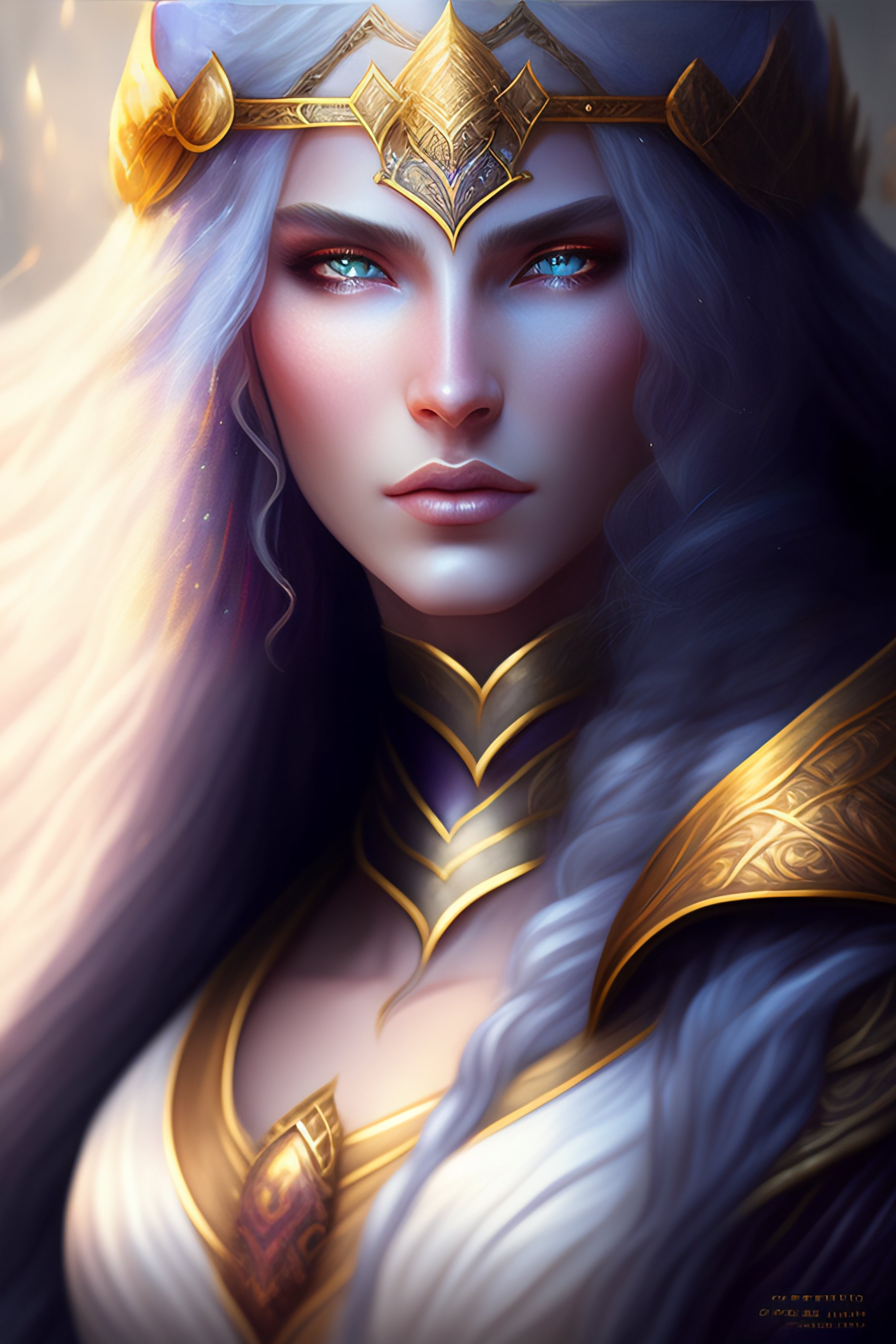 Lexica Female Mage Godess With Long White Hair Sorcerer Pale Skin Dark Elf Shaved Temple 