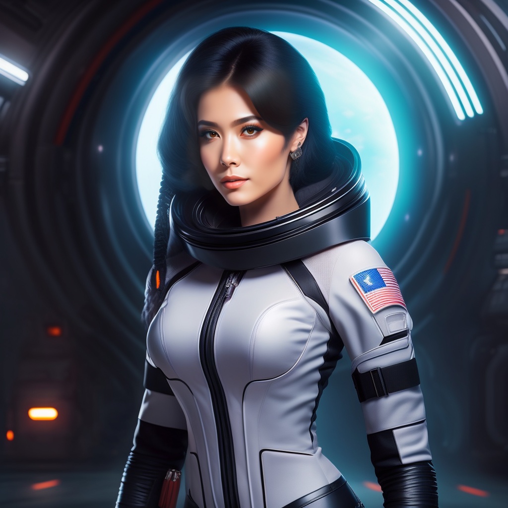 Lexica - A full body photo of a hot white spacegirl, with black hair ...