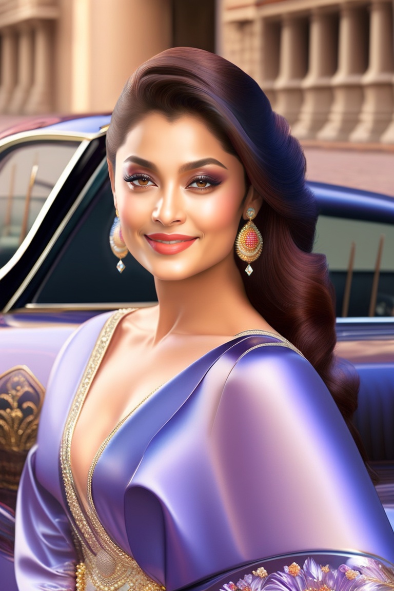 Lexica - Aishwarya Rai sitting on car, lavish banglow in background ...