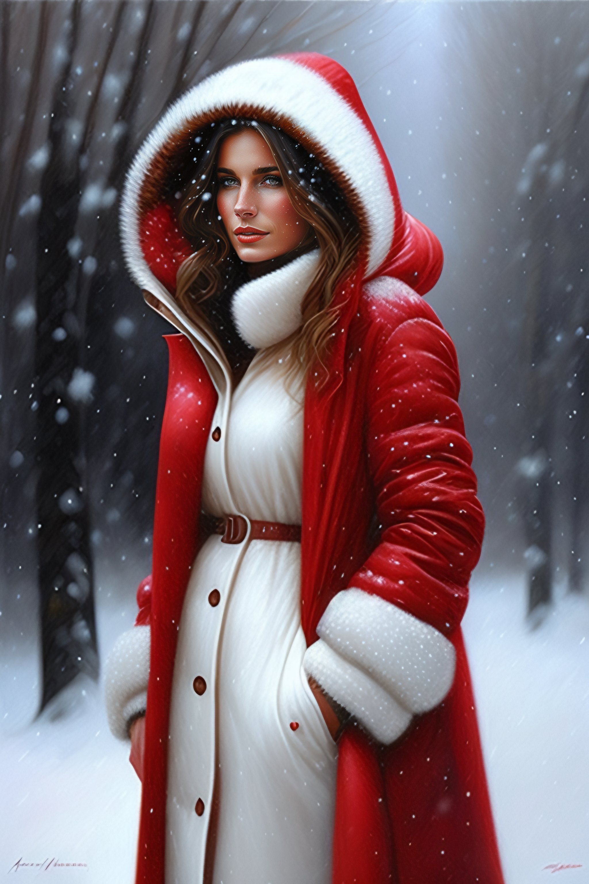 Red coat with white best sale fur hood