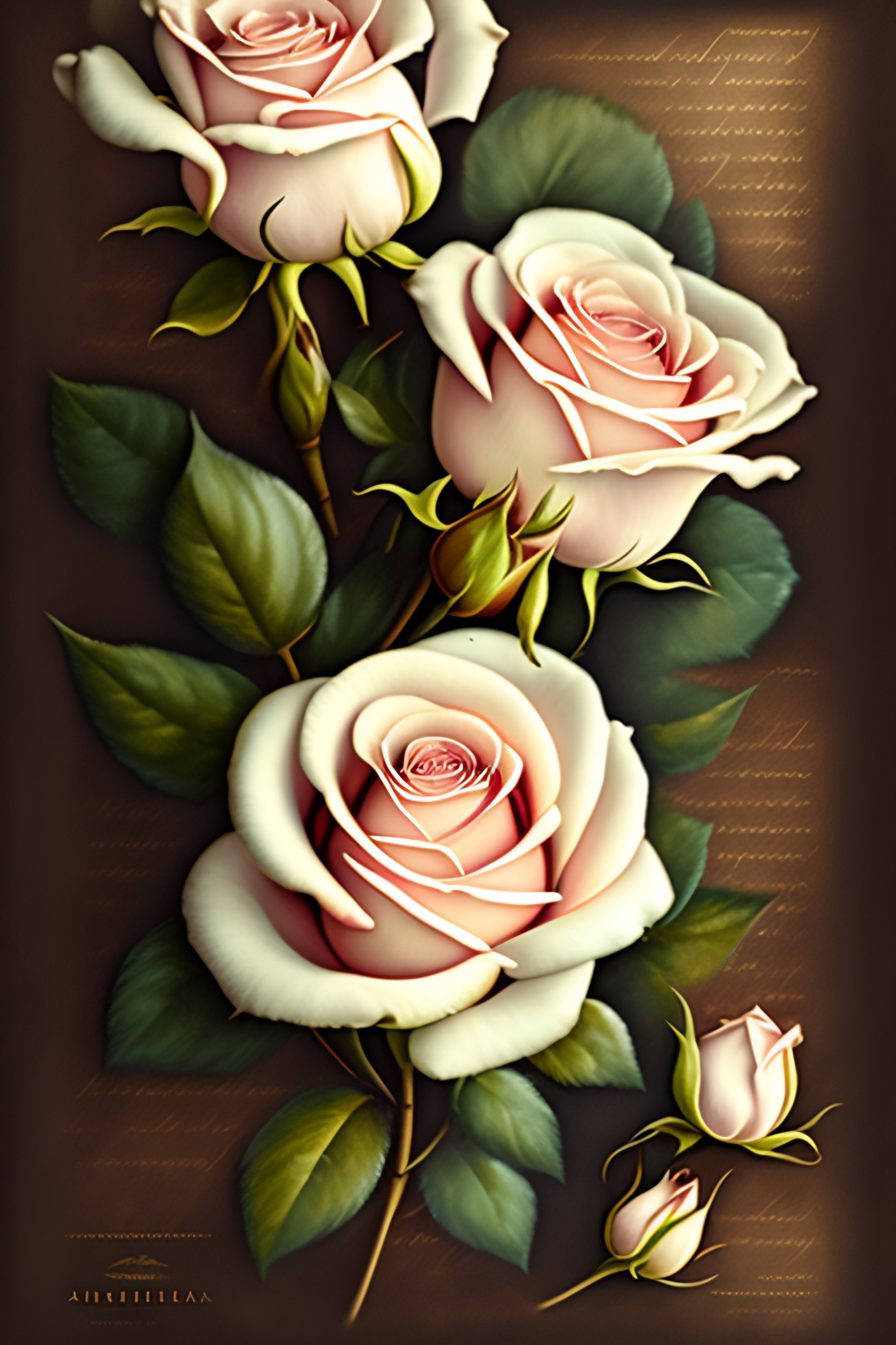 Lexica - High quality A4 old parchment paper, white roses and leaves in ...