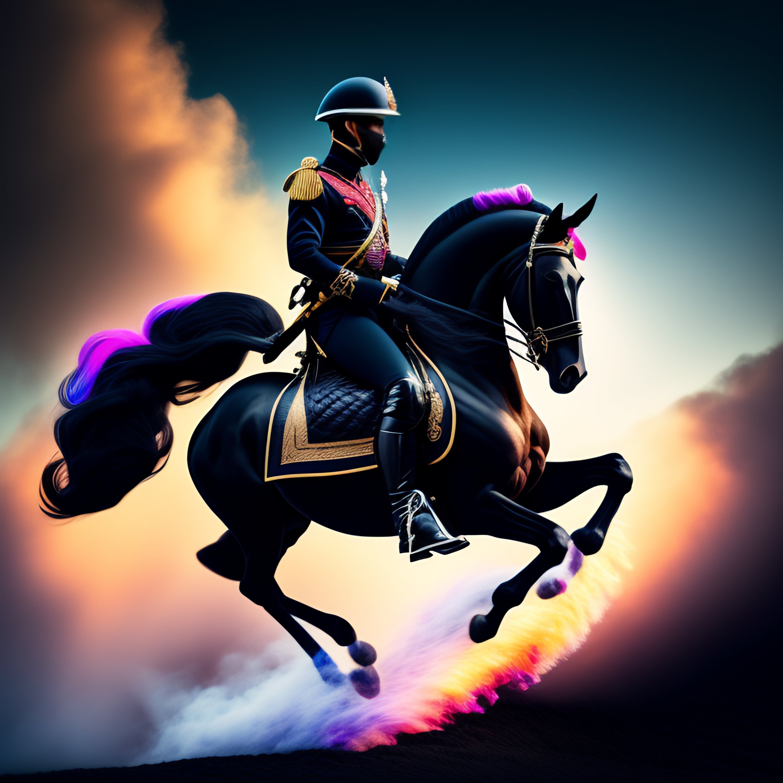 Lexica - A black uniform ninja riding on a unicorn