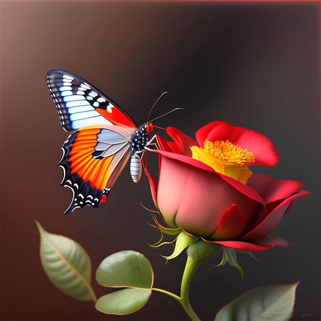 Butterfly On A Red Rose