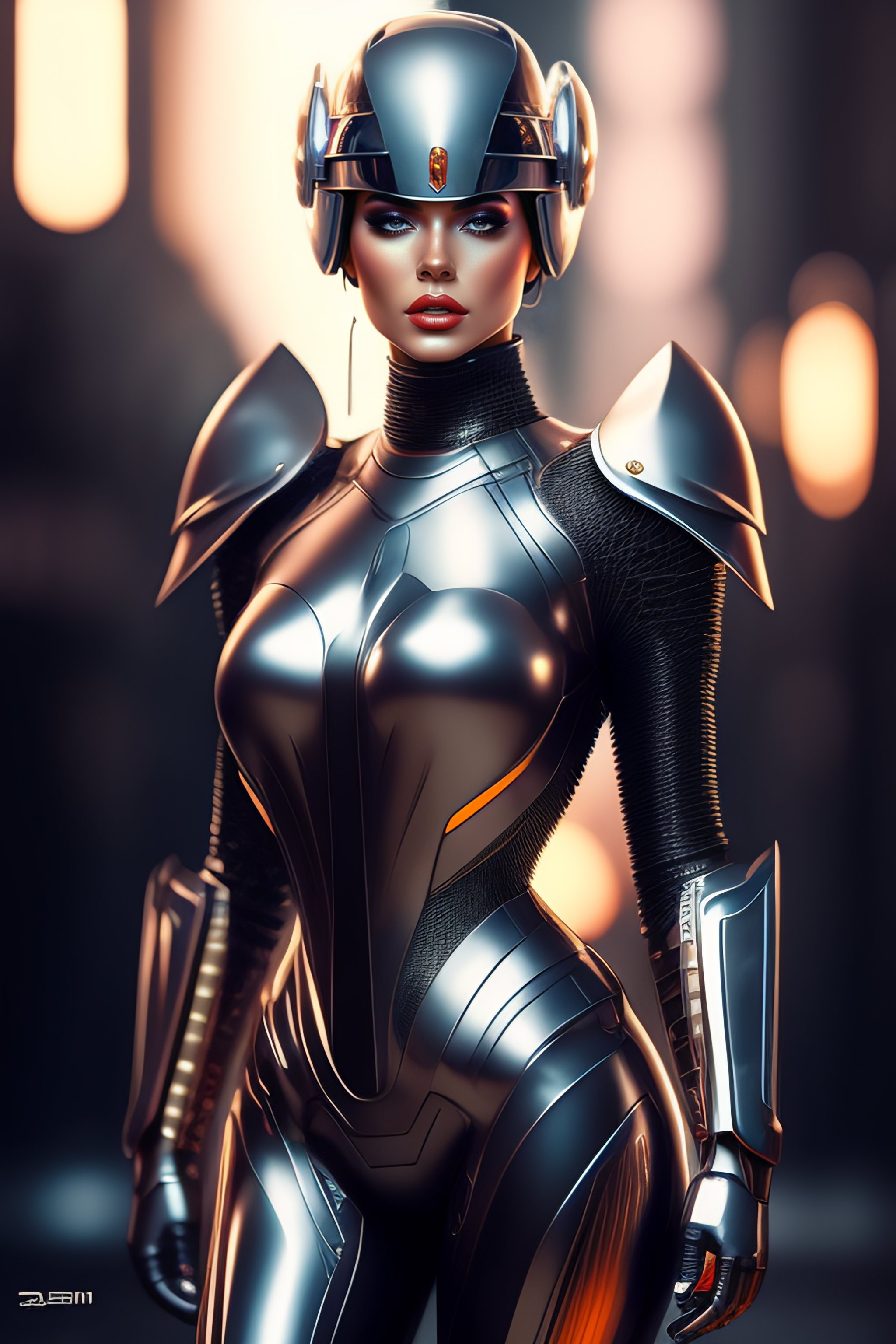 Lexica - Full body portrait of a robocop girl, helmet, leg armors ...