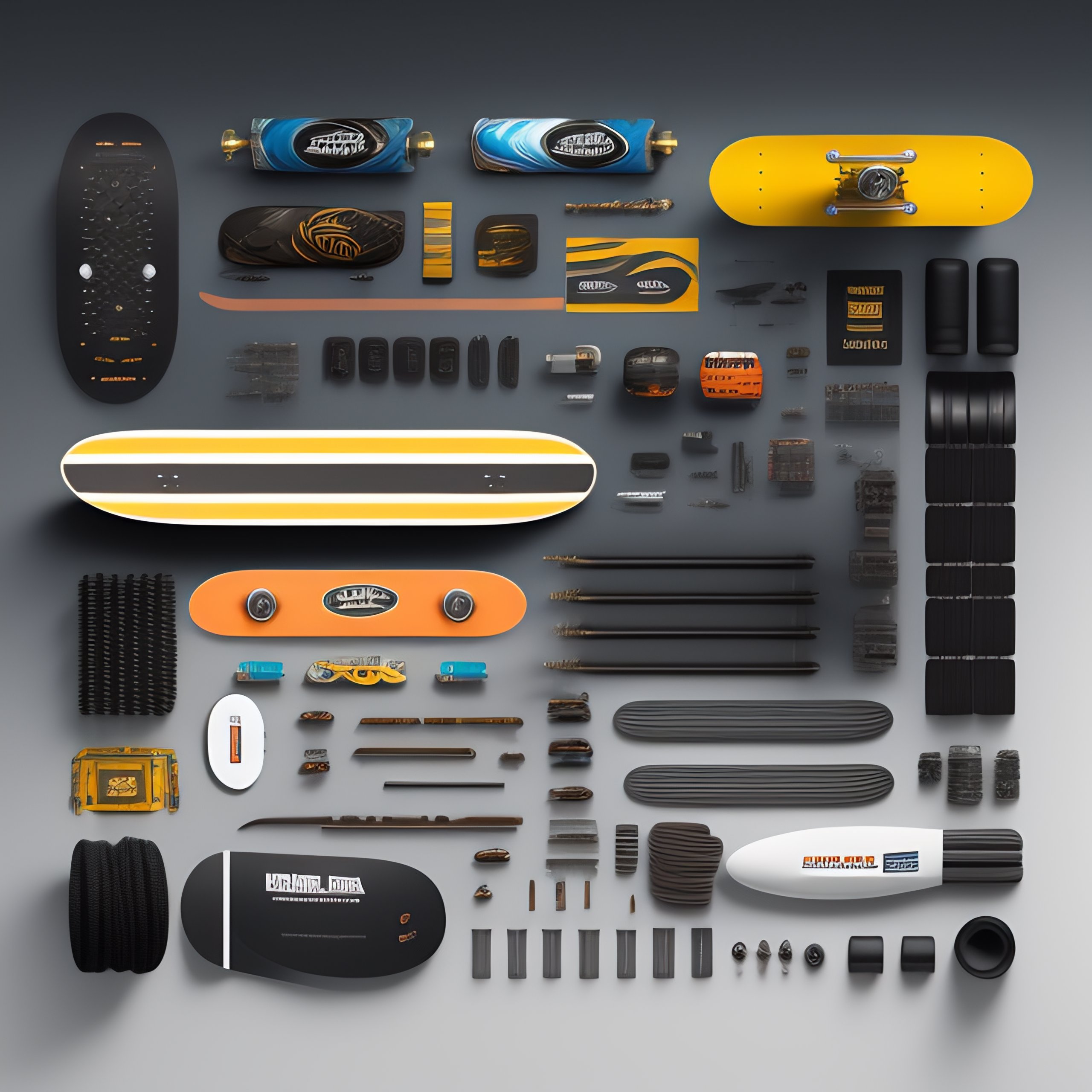 Lexica Skateboard parts, Knolling, Knolling layout, Deconstruction