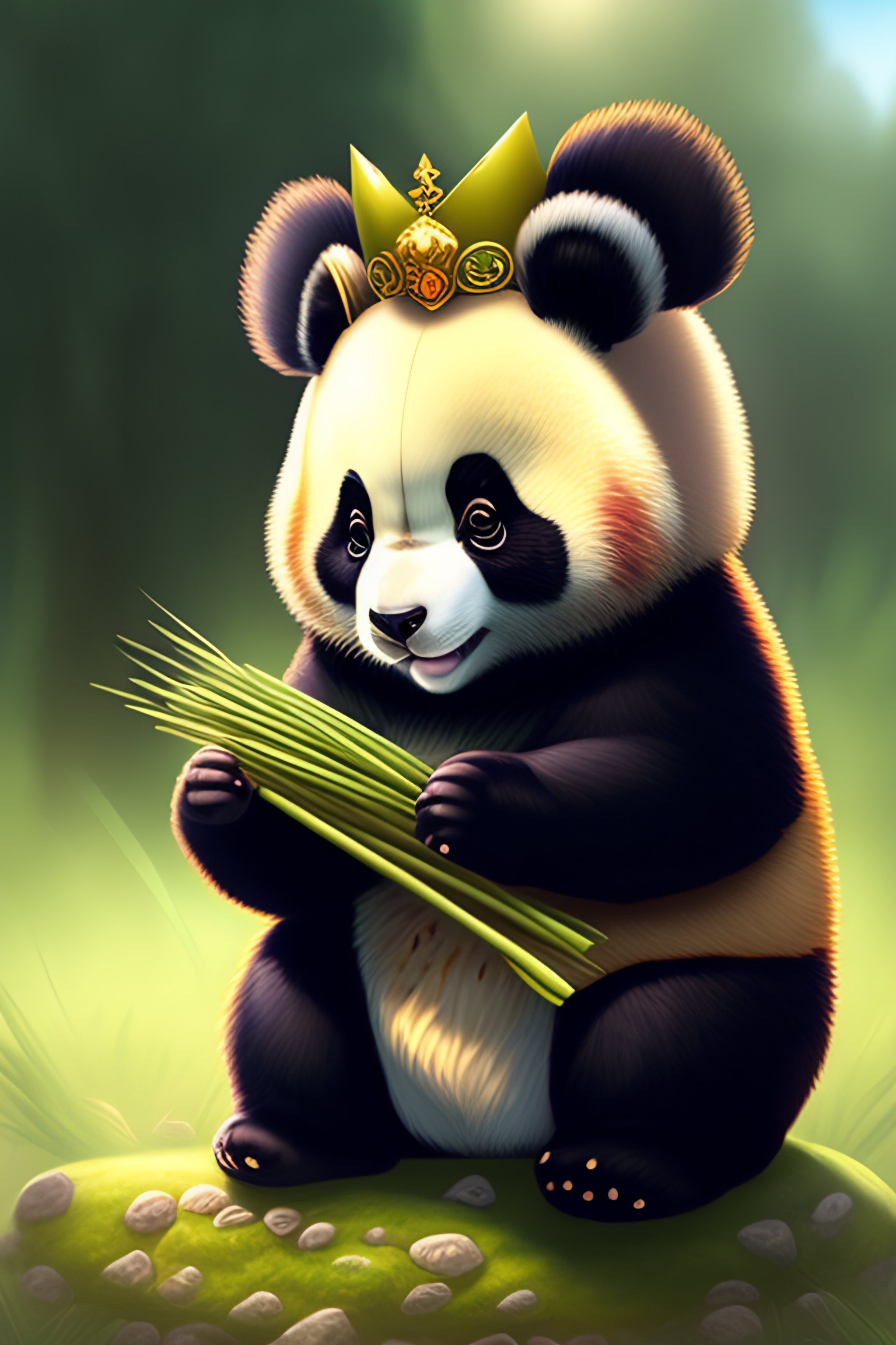 Lexica - Cute anthro anime panda with a king crown on his head eating ...