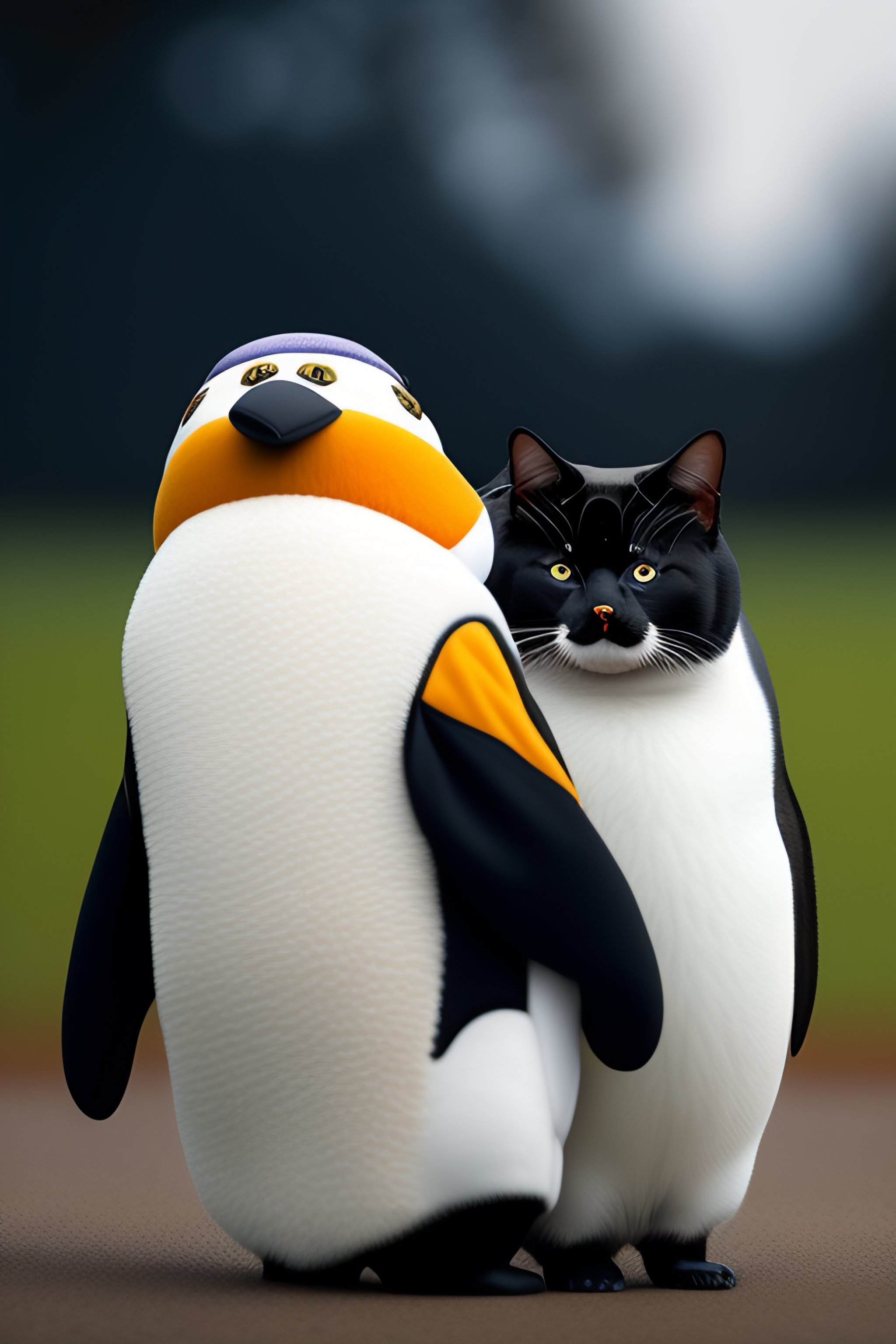 Lexica - Donald Trump dressed as a penguin holding a cat