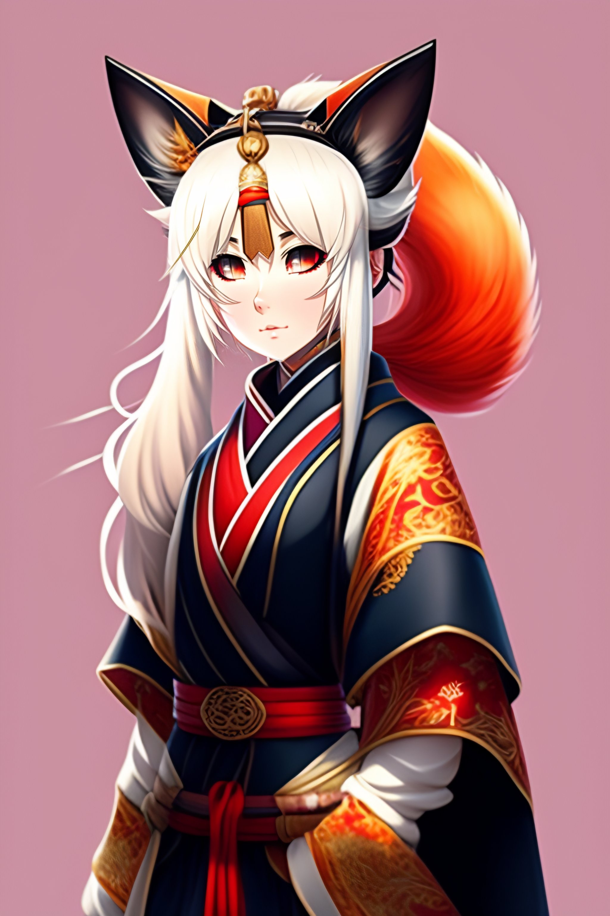 anime fox girl with white hair