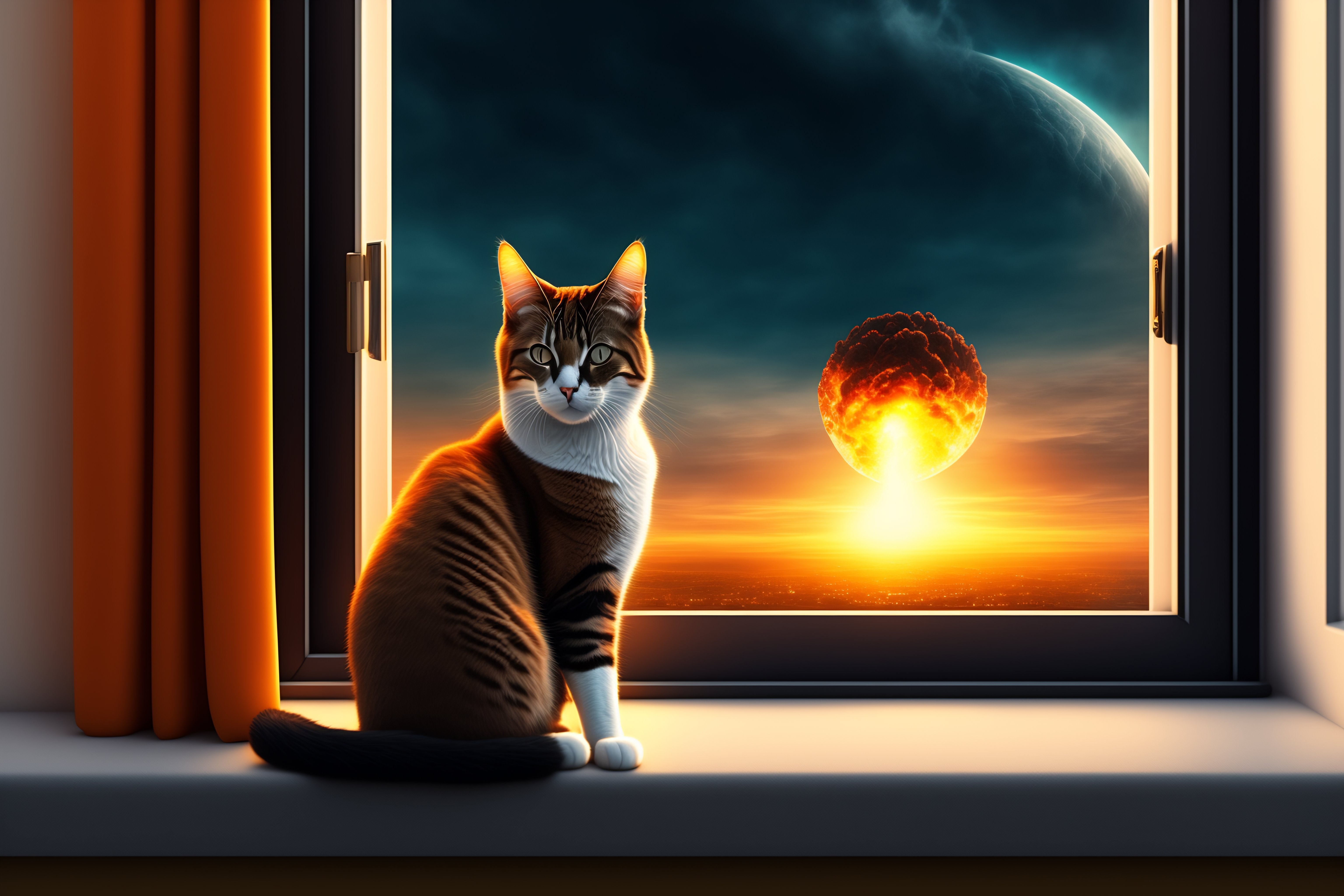 Lexica - The cat looks at the nuclear explosion, sitting on the windowsill