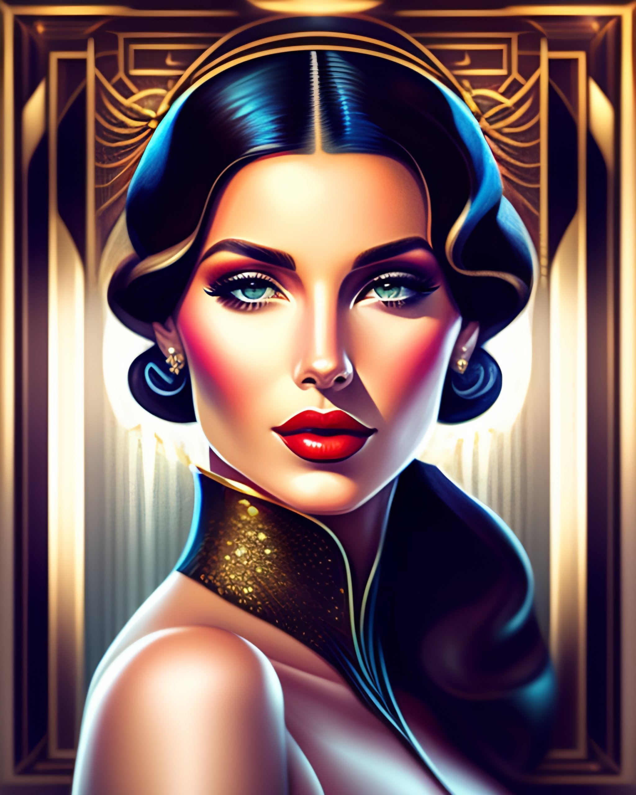 Lexica - Detailed elegant woman portrait art deco illustration