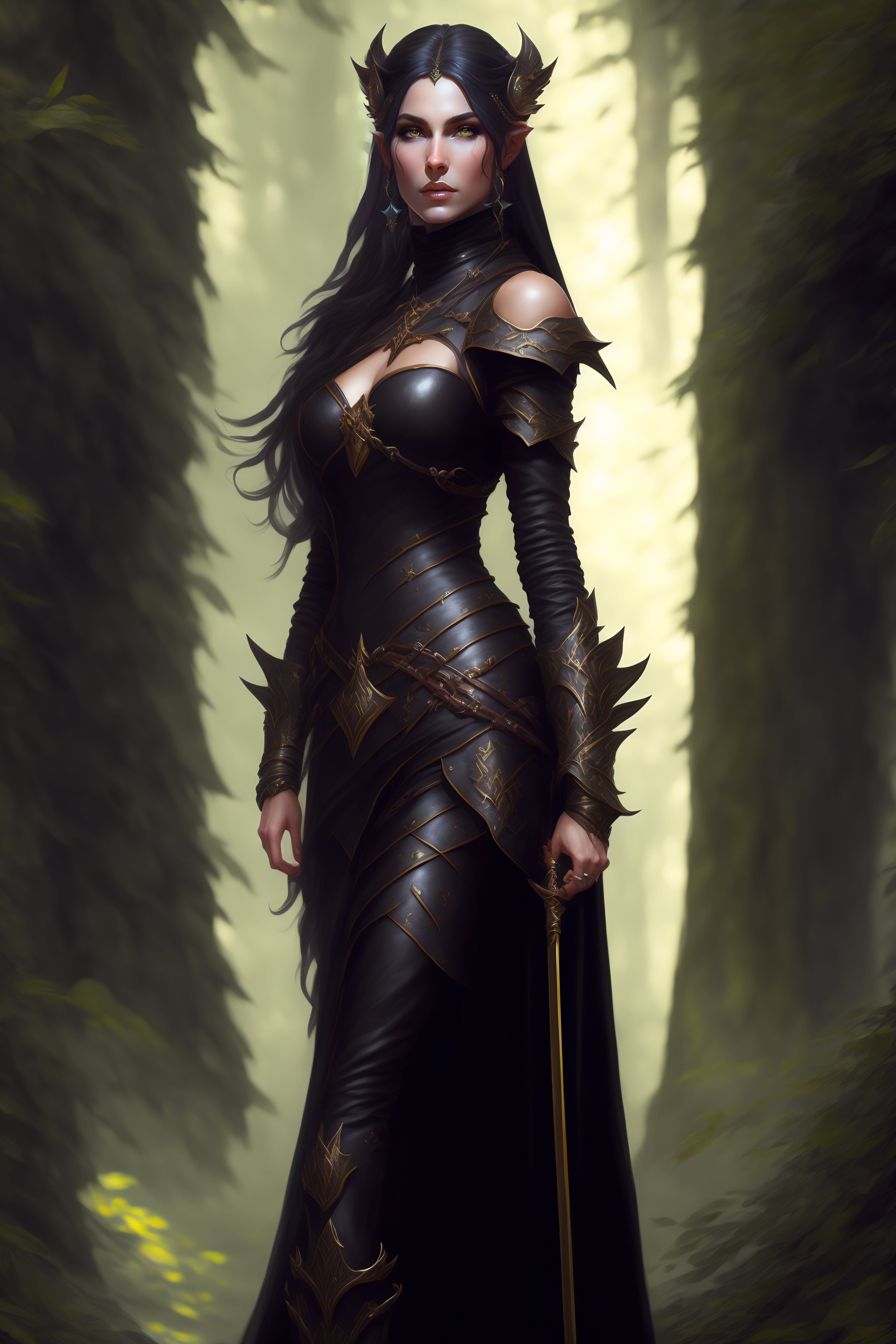 Lexica - Rogue, elf female, black clothes, rapier in hand, full body ...