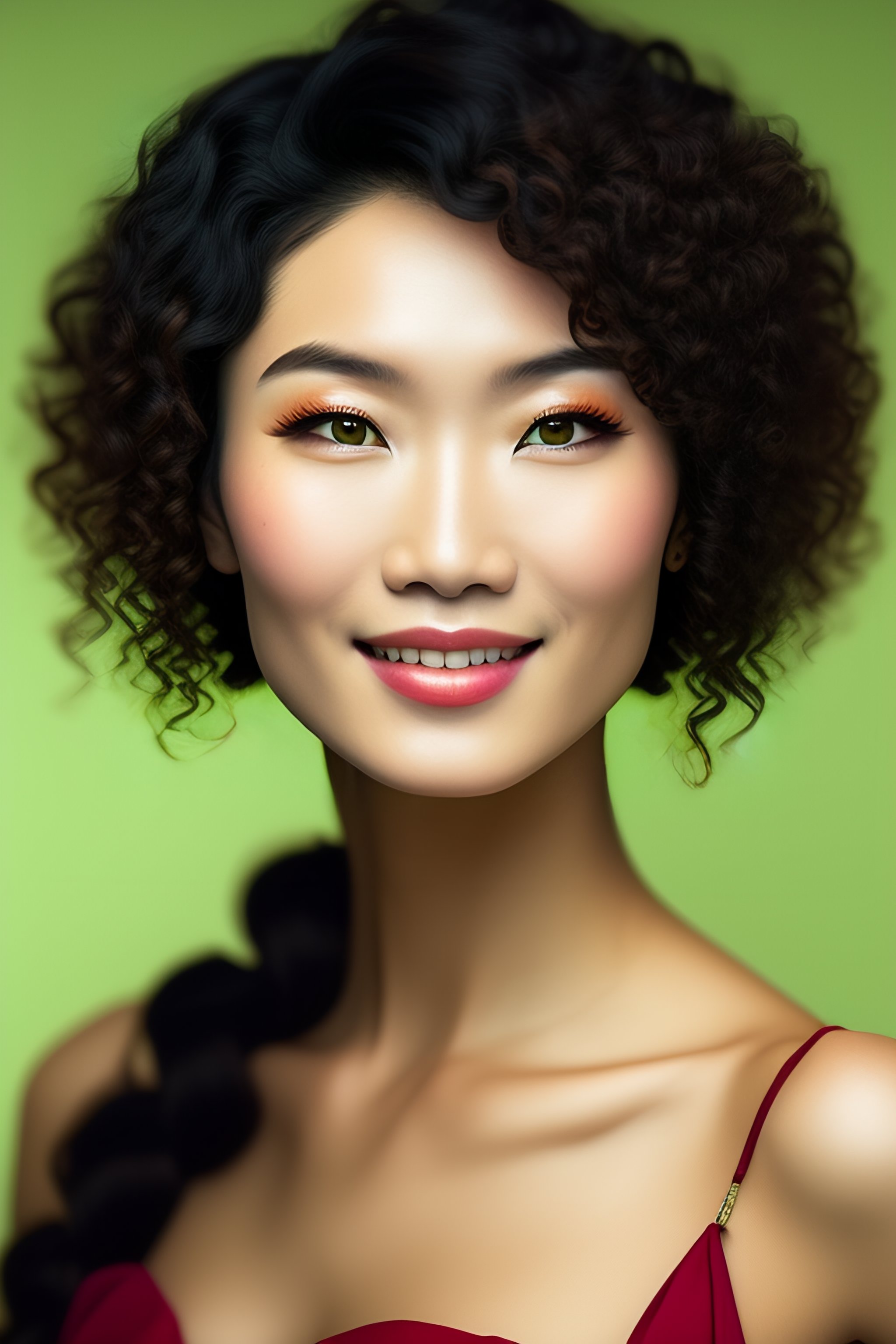 Lexica - Caucasian woman, short concave flat Asian nose, upturned light ...