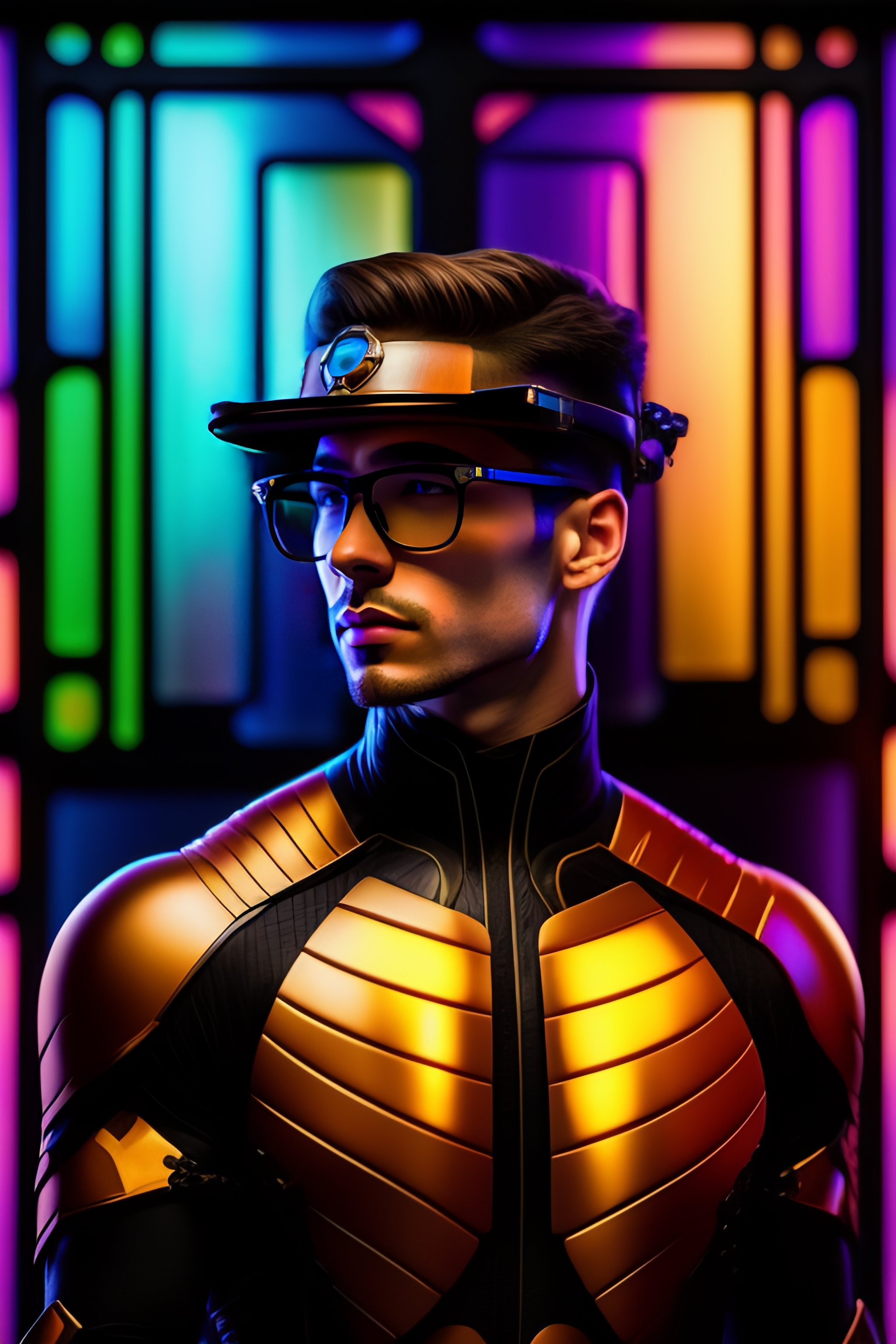 Lexica - Stained glass male cyborg librarian
