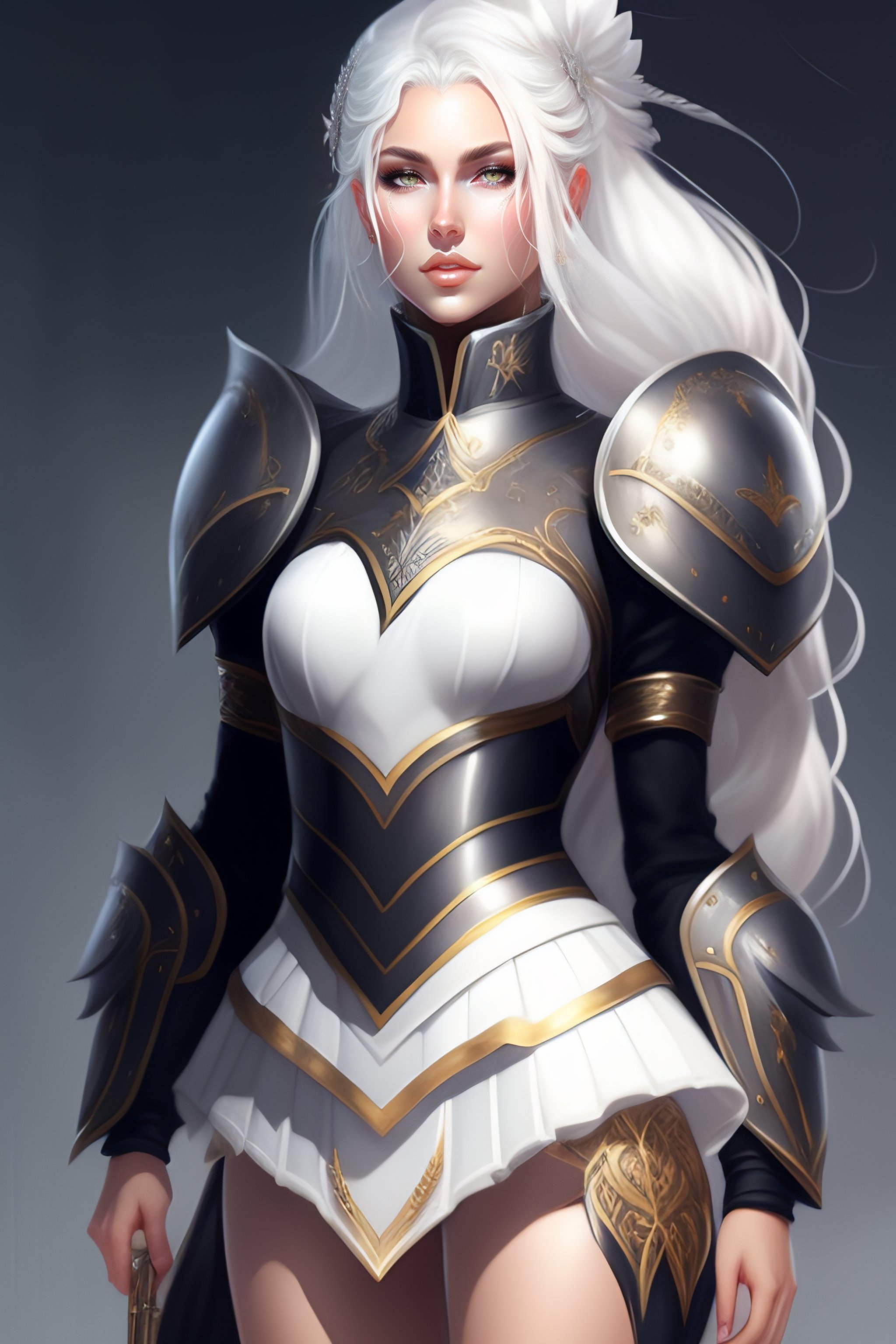 Lexica - Full length beautiful female white hair, black armor plating ...