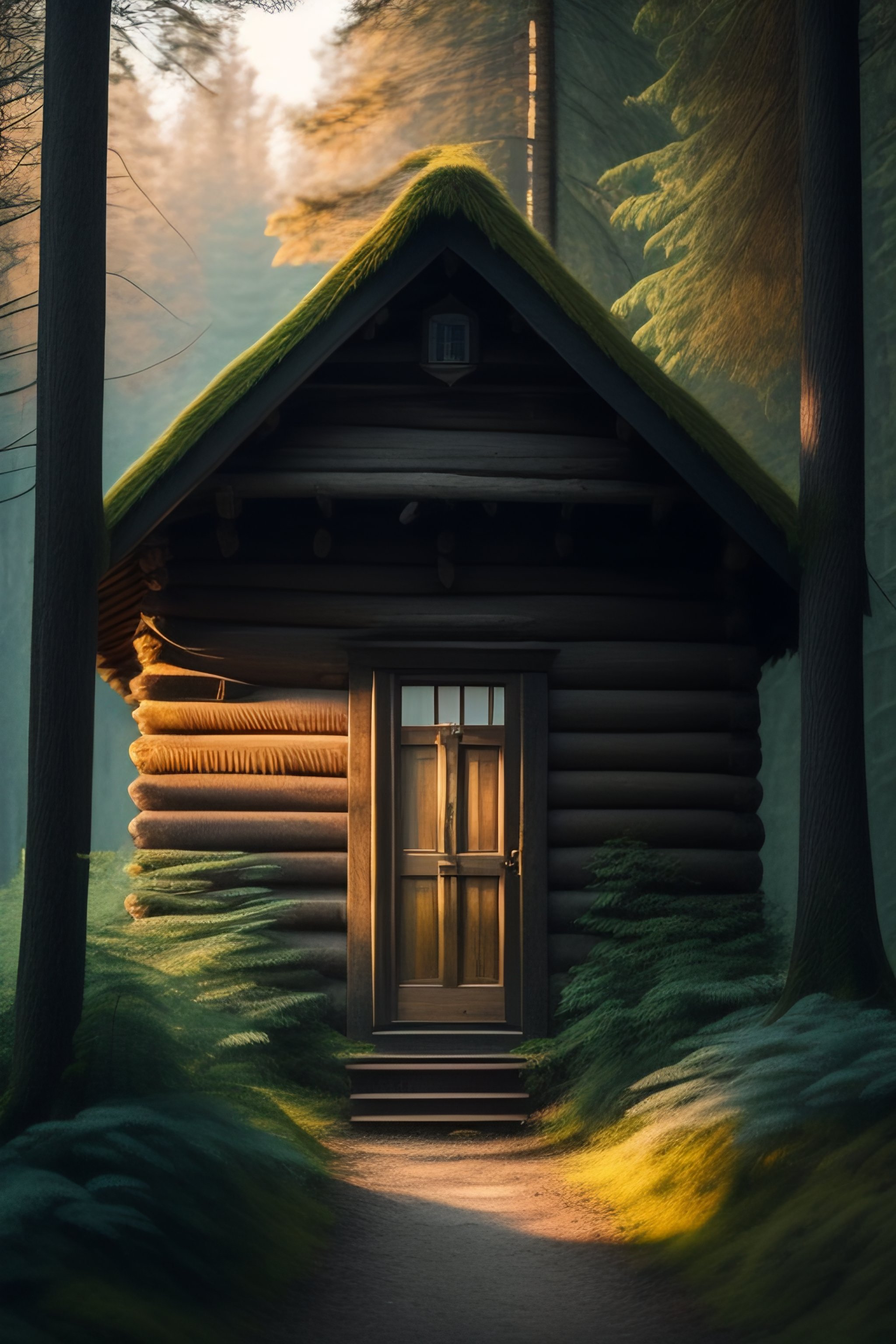 Lexica - Old wood house in forest with old friendly lady opening the ...