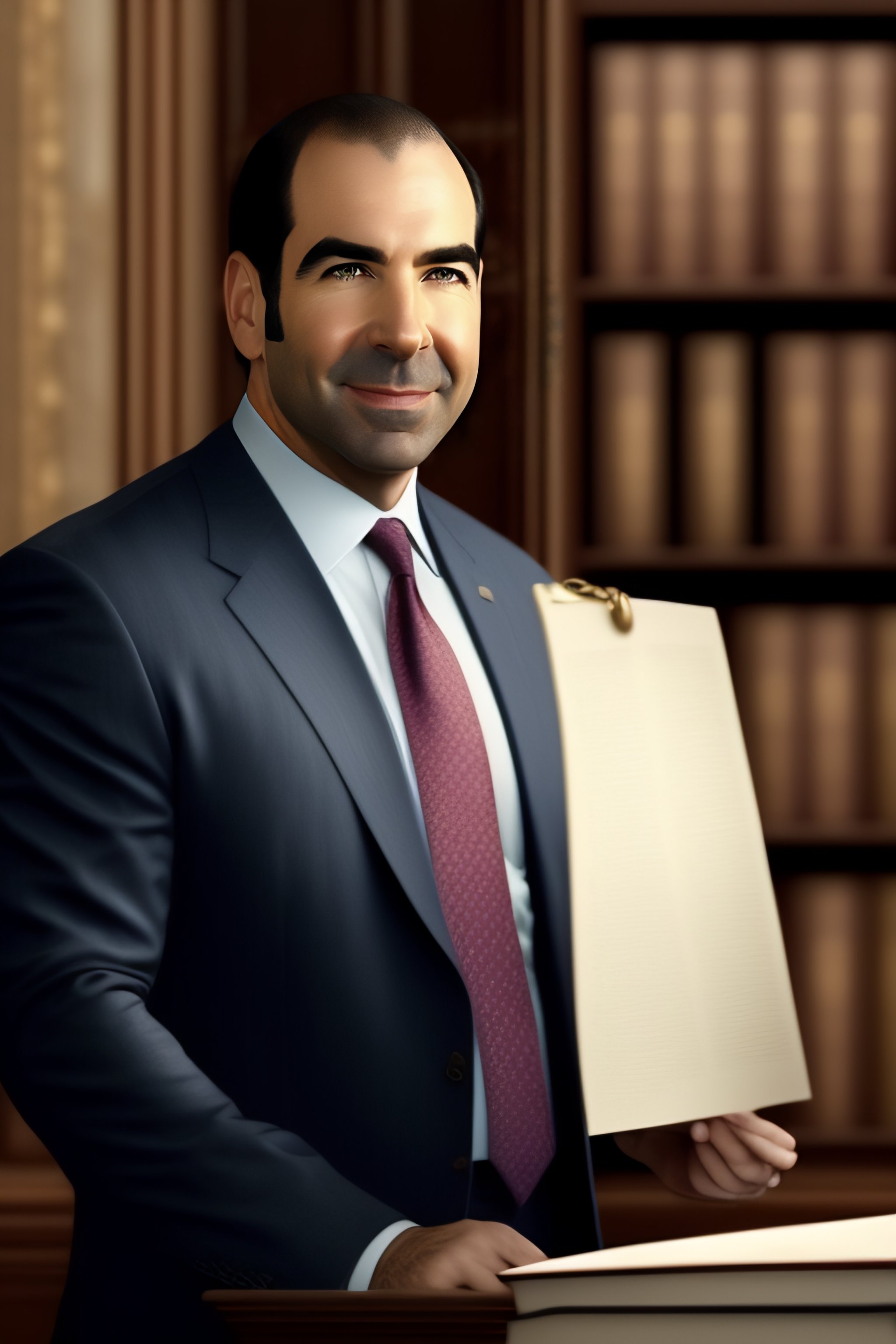 Lexica Louis litt as a lawyer in a library. funny. realistic.