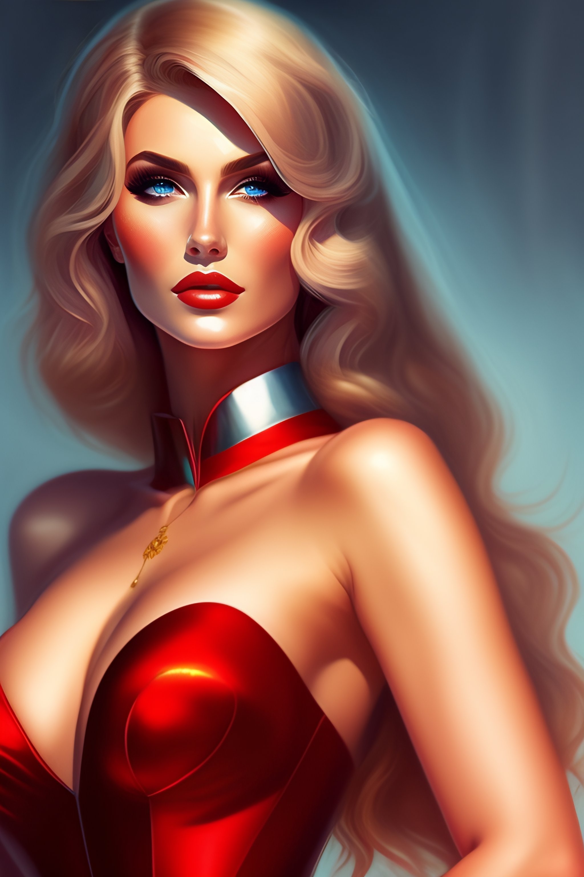 Lexica - Beautiful woman, heavy chest, tight red dress, elegant, radiant,  artstation, concept art, blonde hair, white skin, blue eyes, zaftig