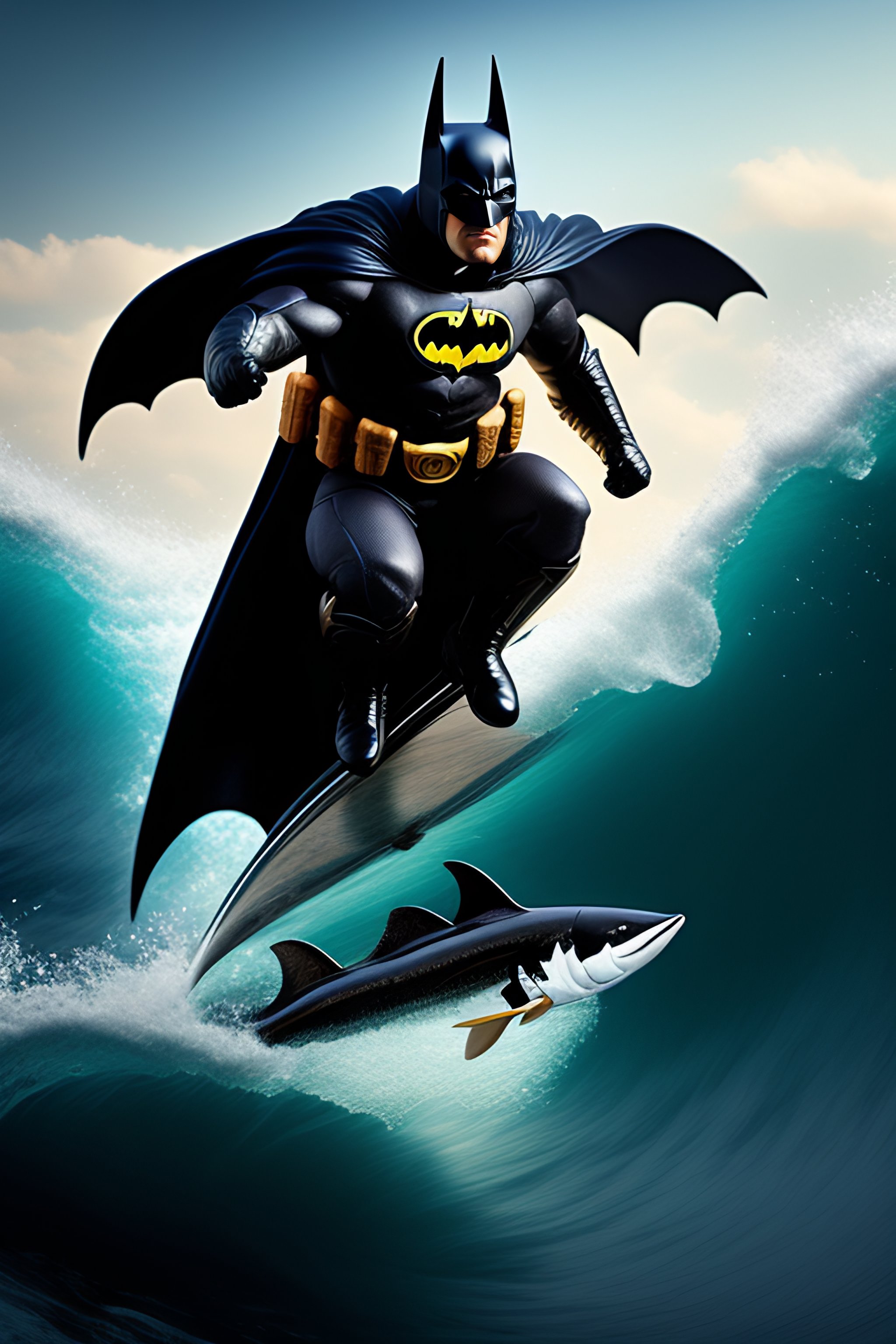 Lexica - Batman riding a flying fish