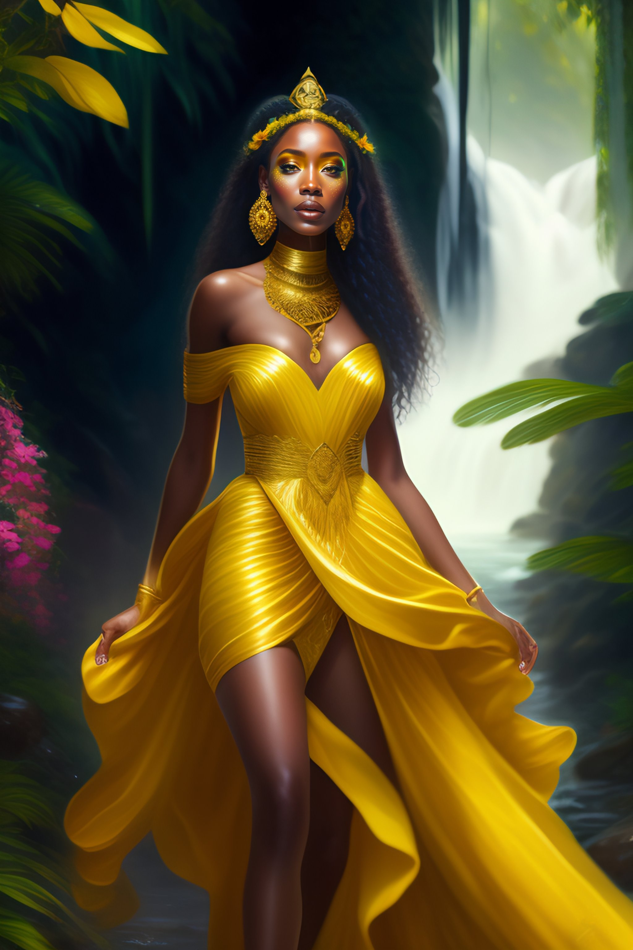 Lexica - Beautiful black oxum princess wearing yellow color dress and ...
