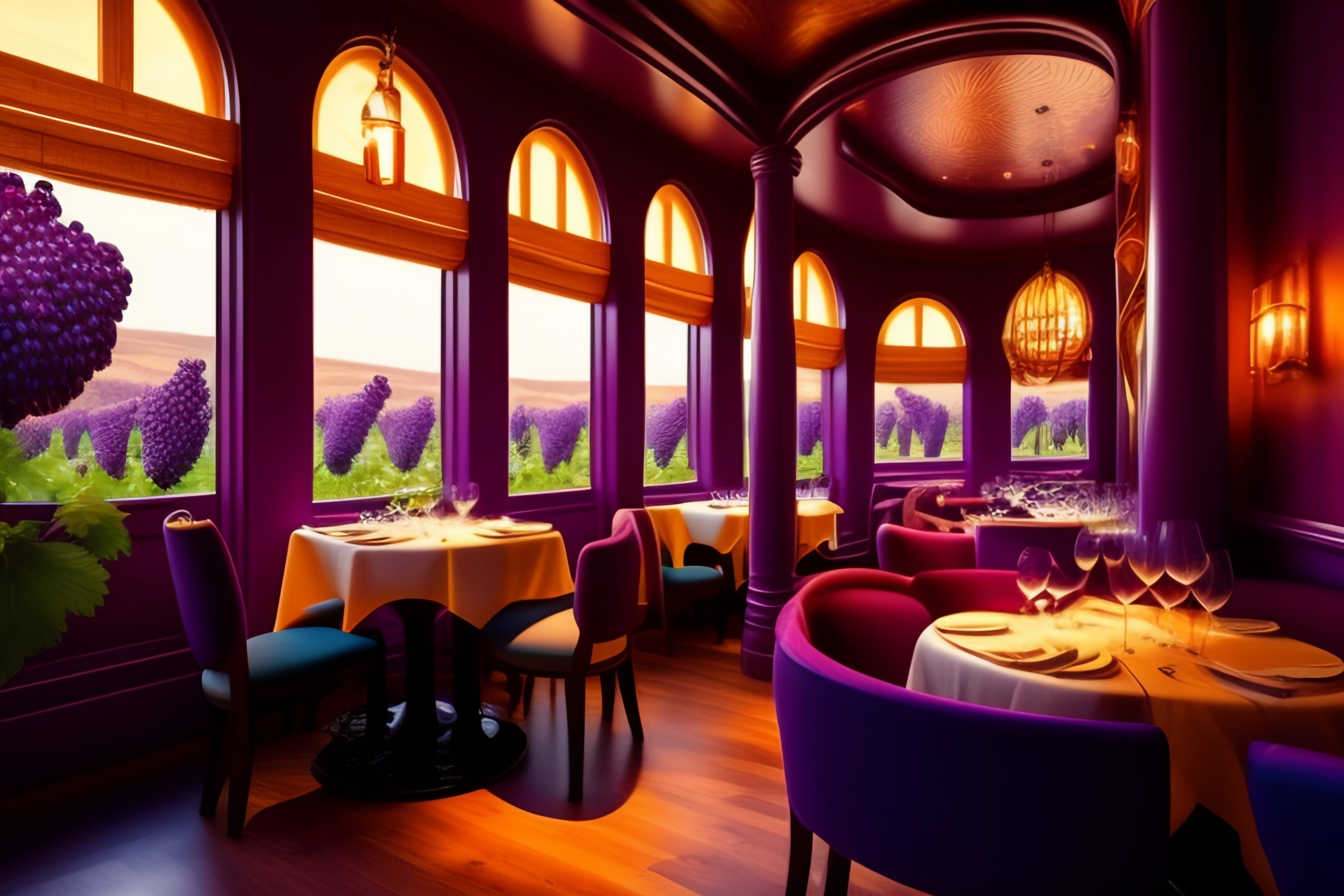 Lexica Restaurant design5, wine room, grape wine pot plants