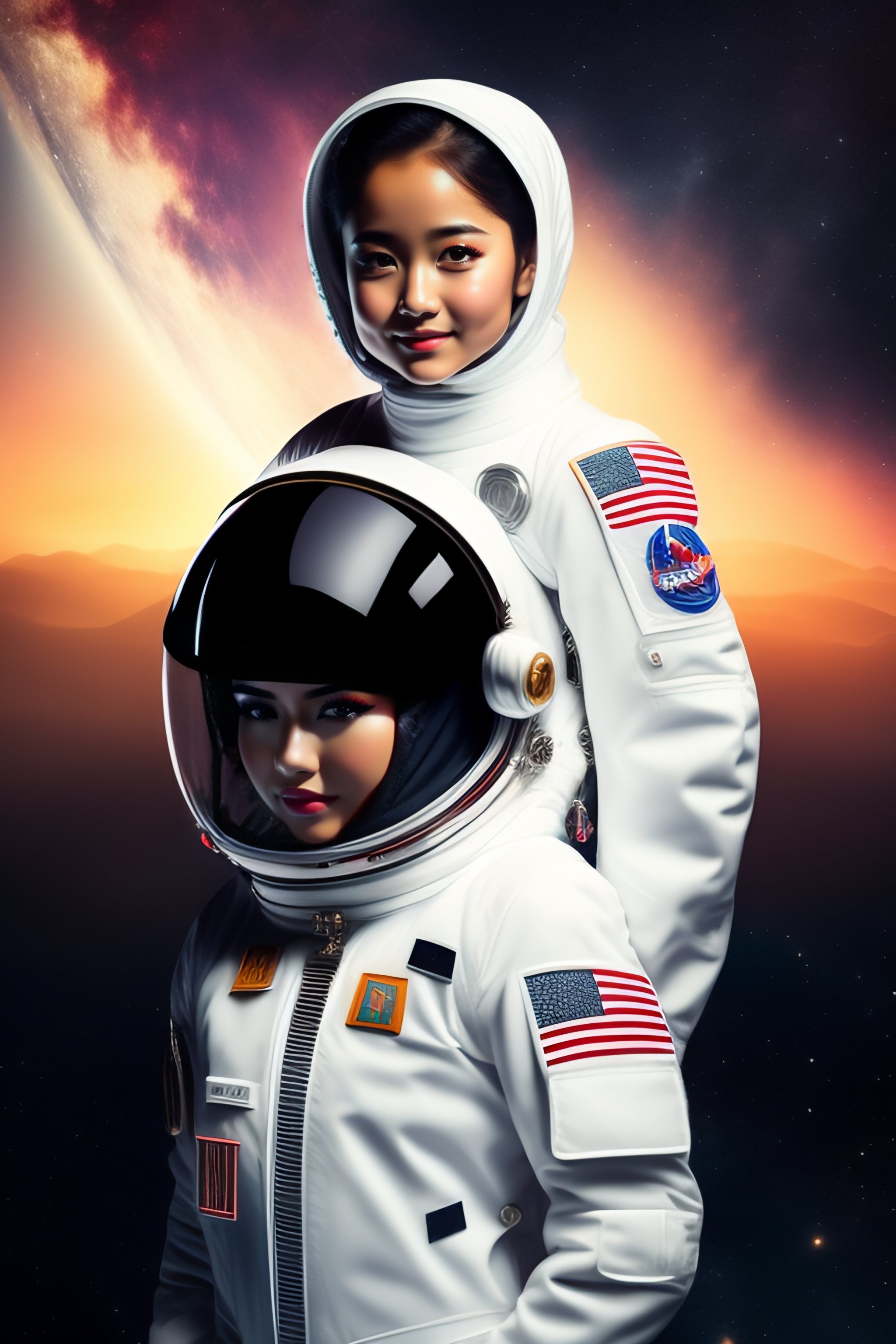 Lexica - Cute hijab girl wearing sexy astronaut suit