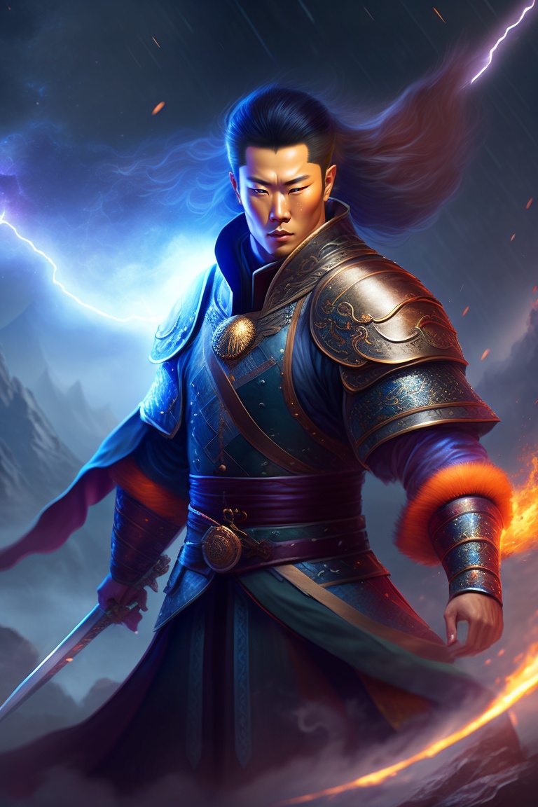 Lexica - Chinese Male Swordsman IN A STORM, RAINY, NIGHT, FULL MOON ...