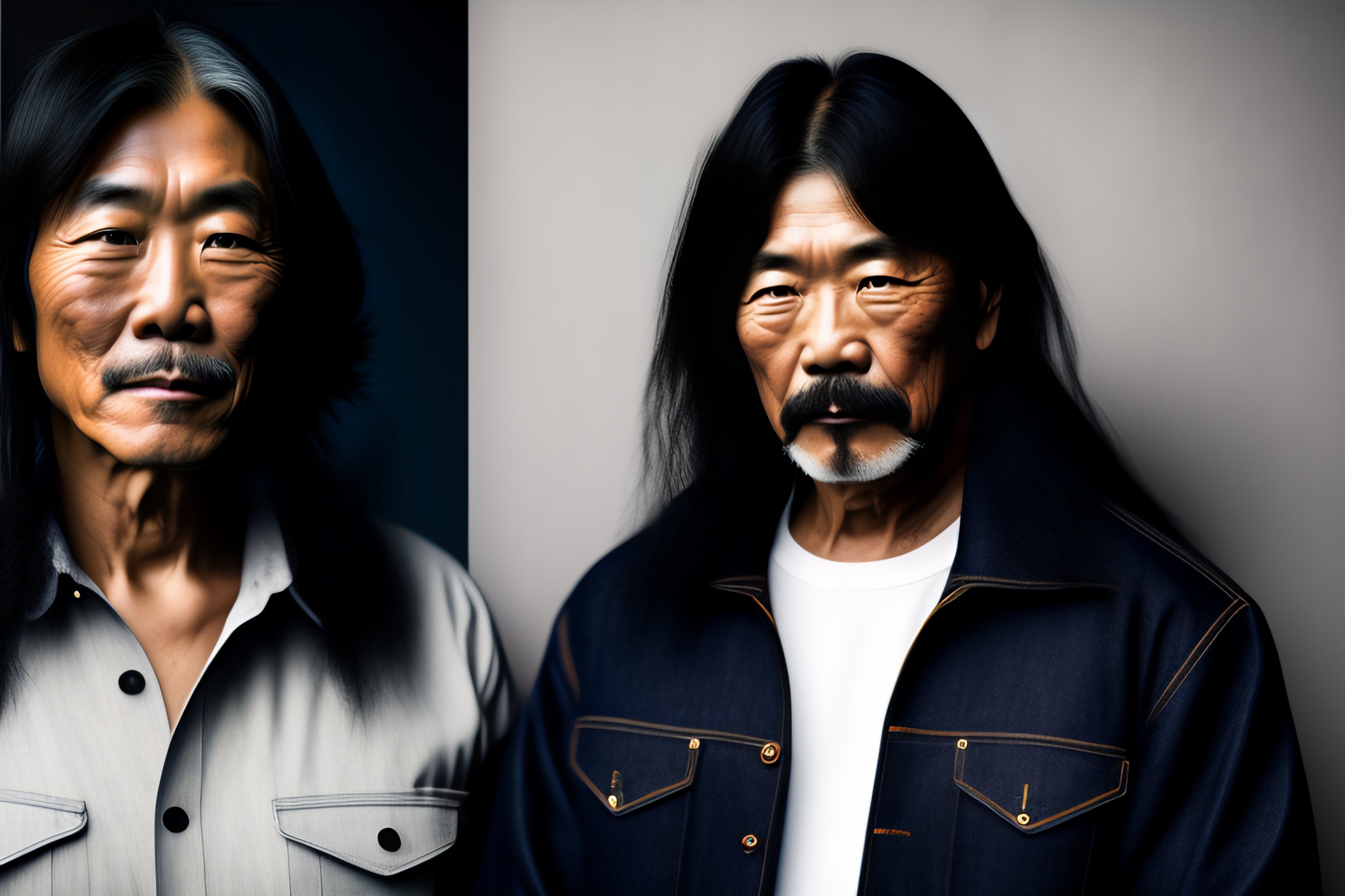 Lexica High fashion portrait black and white middleaged japanese man