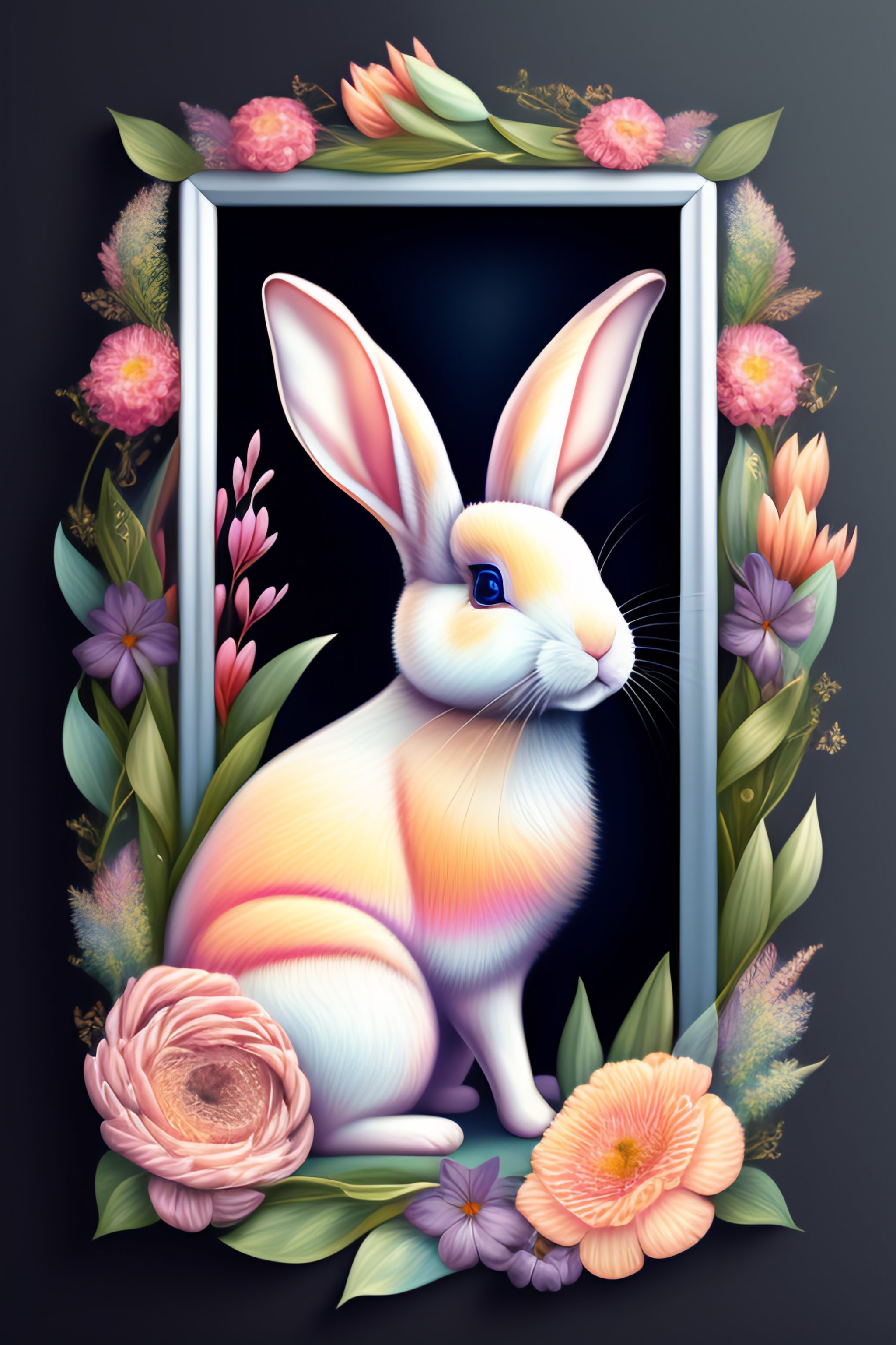 Lexica - !dream Overwhelmingly cute rabbit framed with vector flowers ...