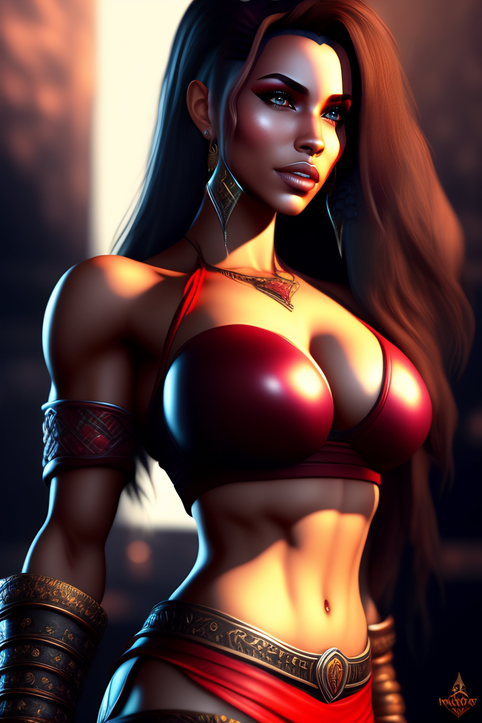 Lexica - Kratos hot girl, tight top and bottom clothes