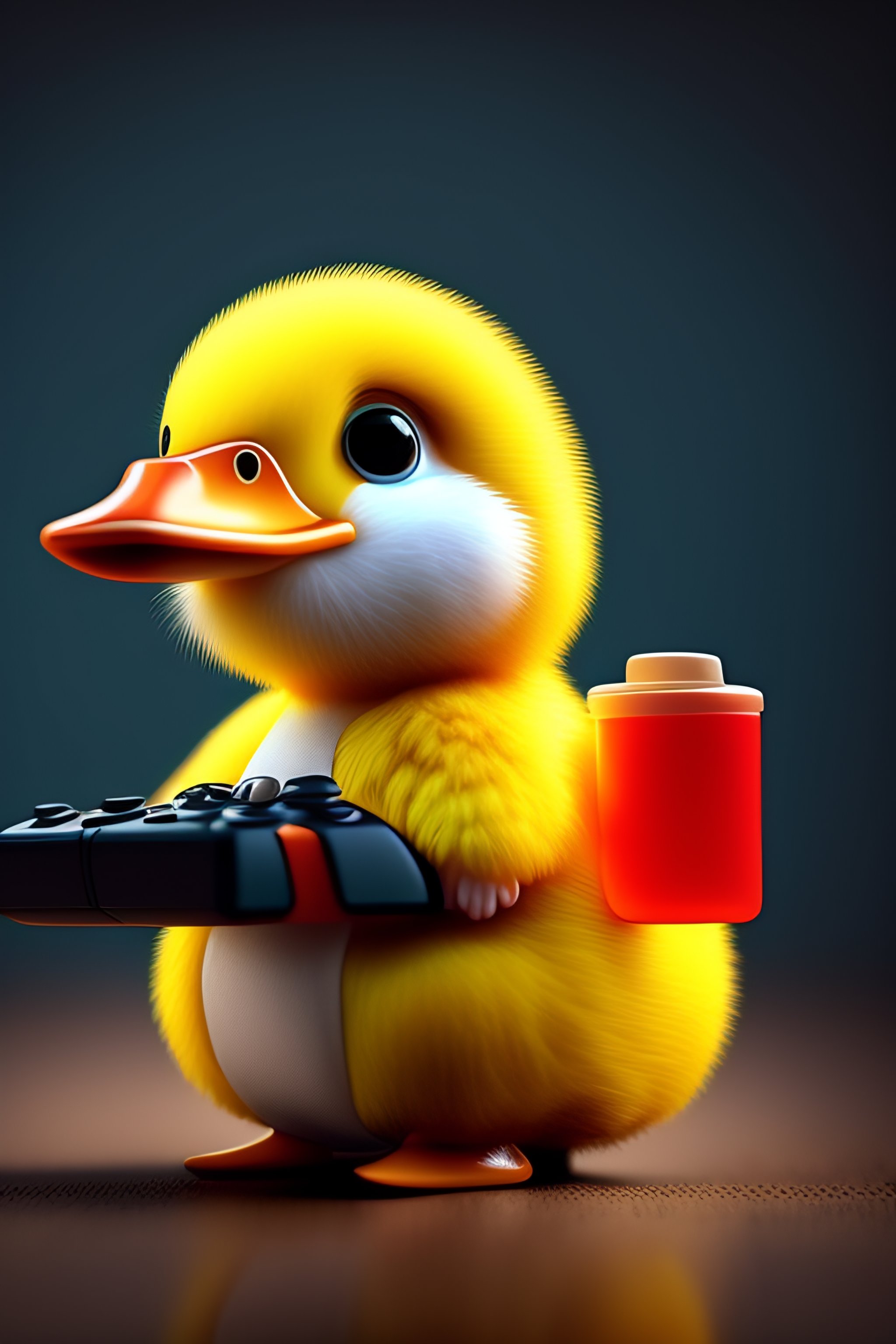 Lexica - A funny lyellow duck playing videogames