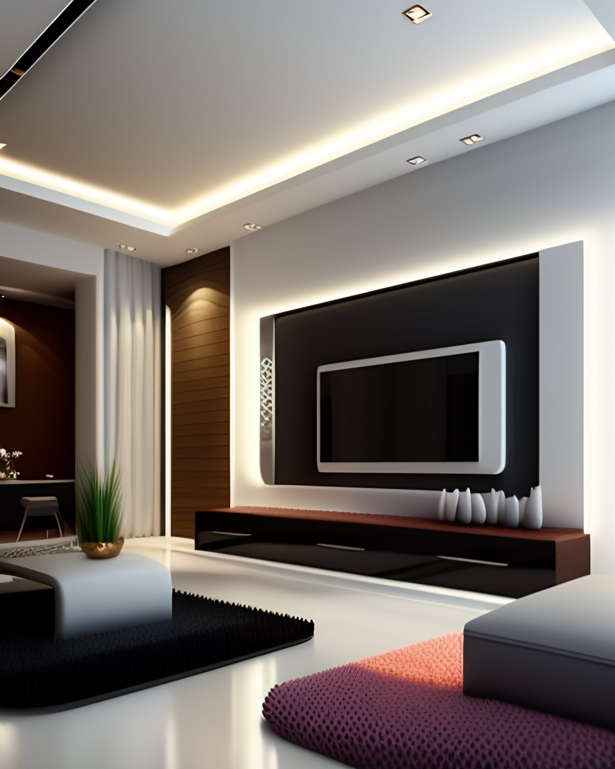 Lexica - White colour interior, modular, living room, indian