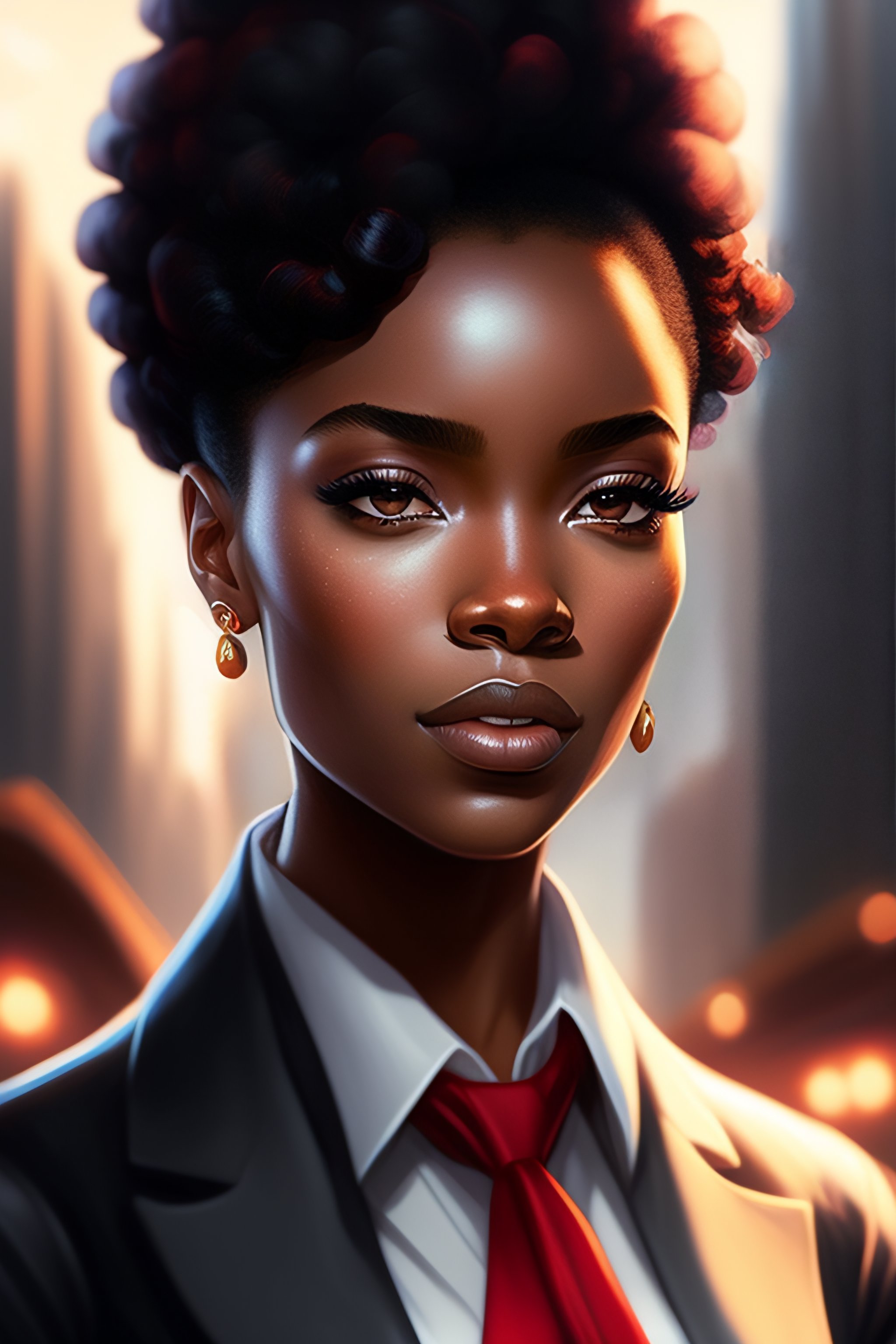 Lexica - A black girl in a business, afro hair style, close up, sharp ...