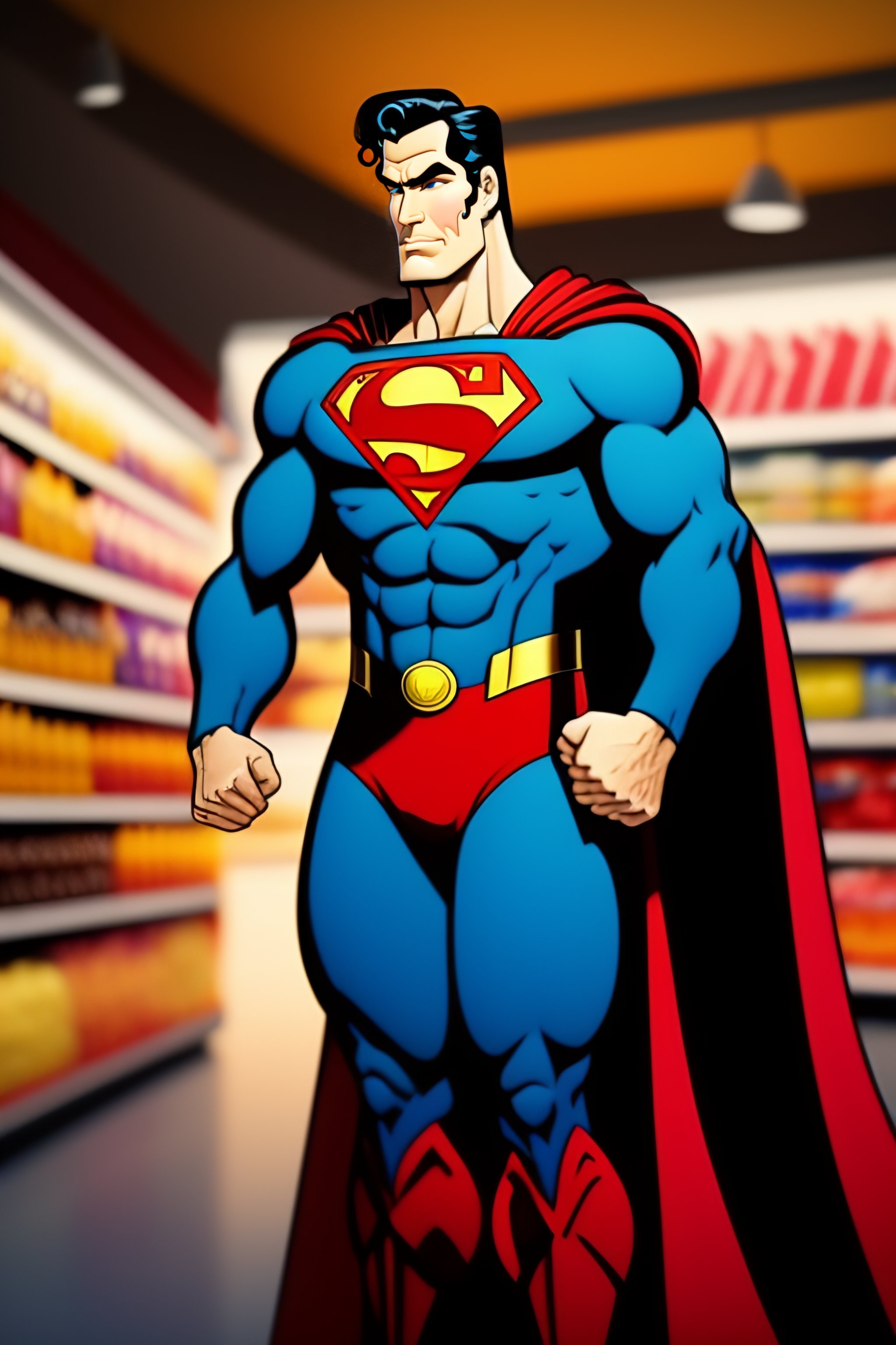 Lexica - 2d cartoon superman shopping at a supermarket