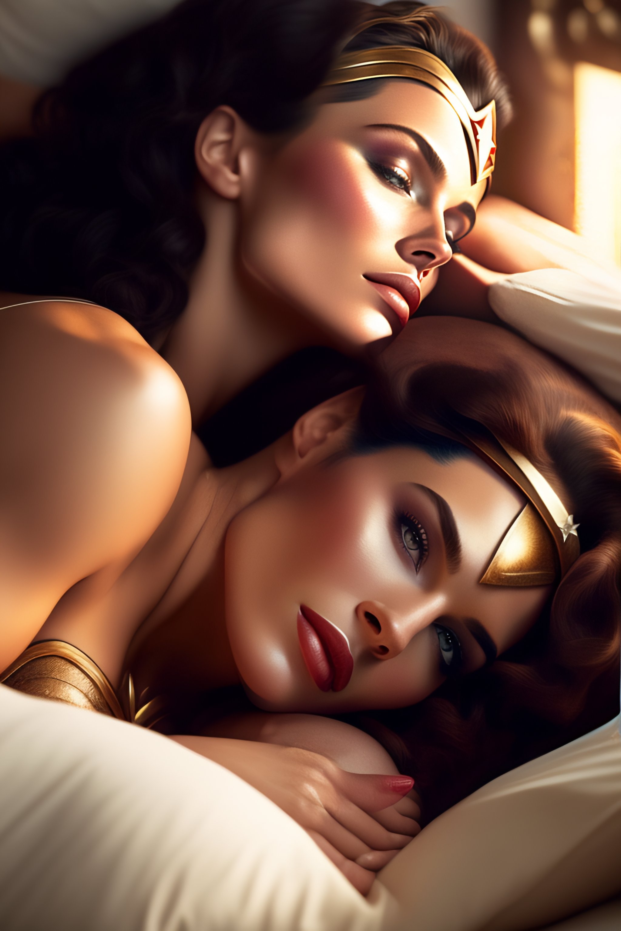 Lexica - Wonder woman laying on bed with her lover artemis