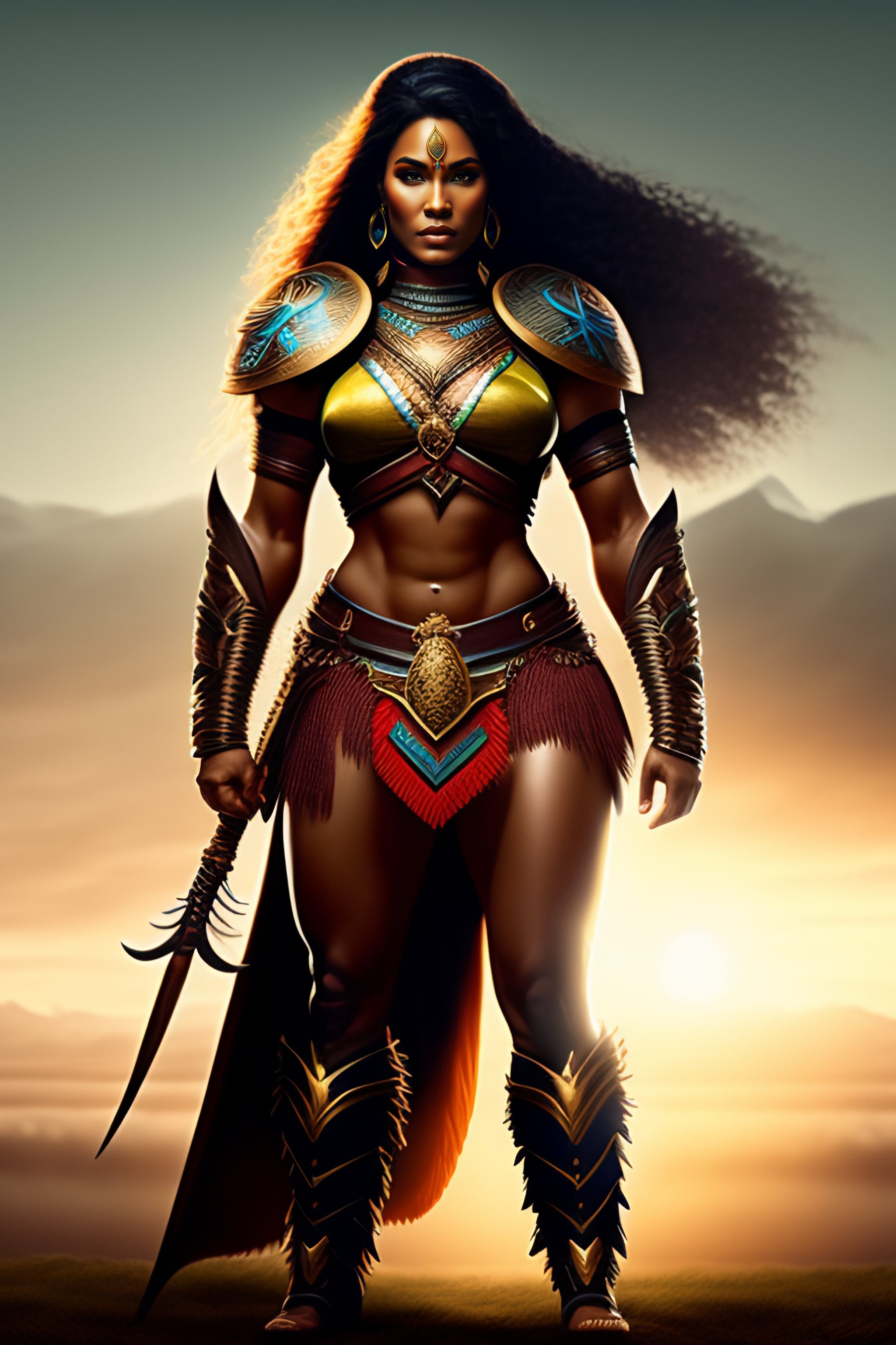 Lexica Amazon warrior, female, warrior, shield and spear