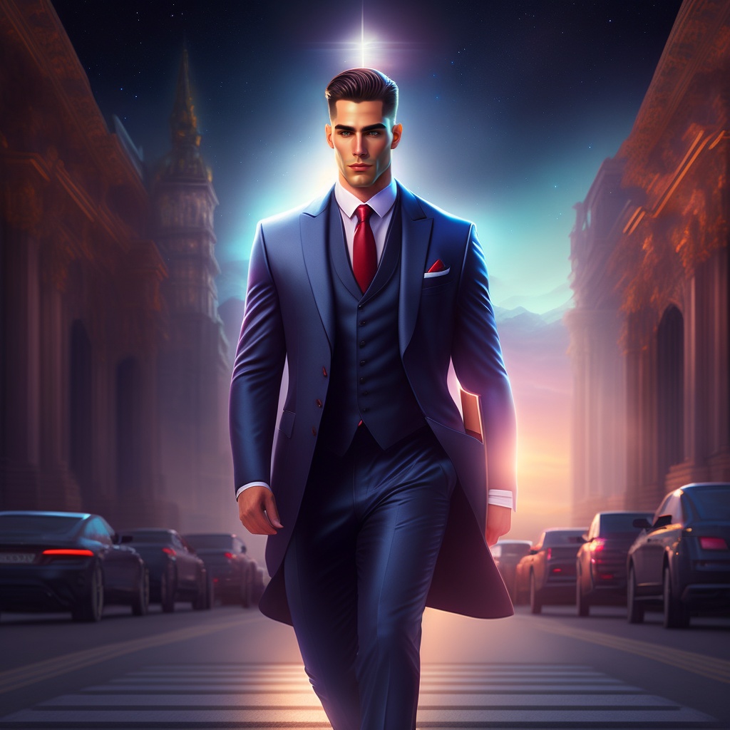 Lexica - A man of knowledge in a 3 piece suit in front of the twilight ...