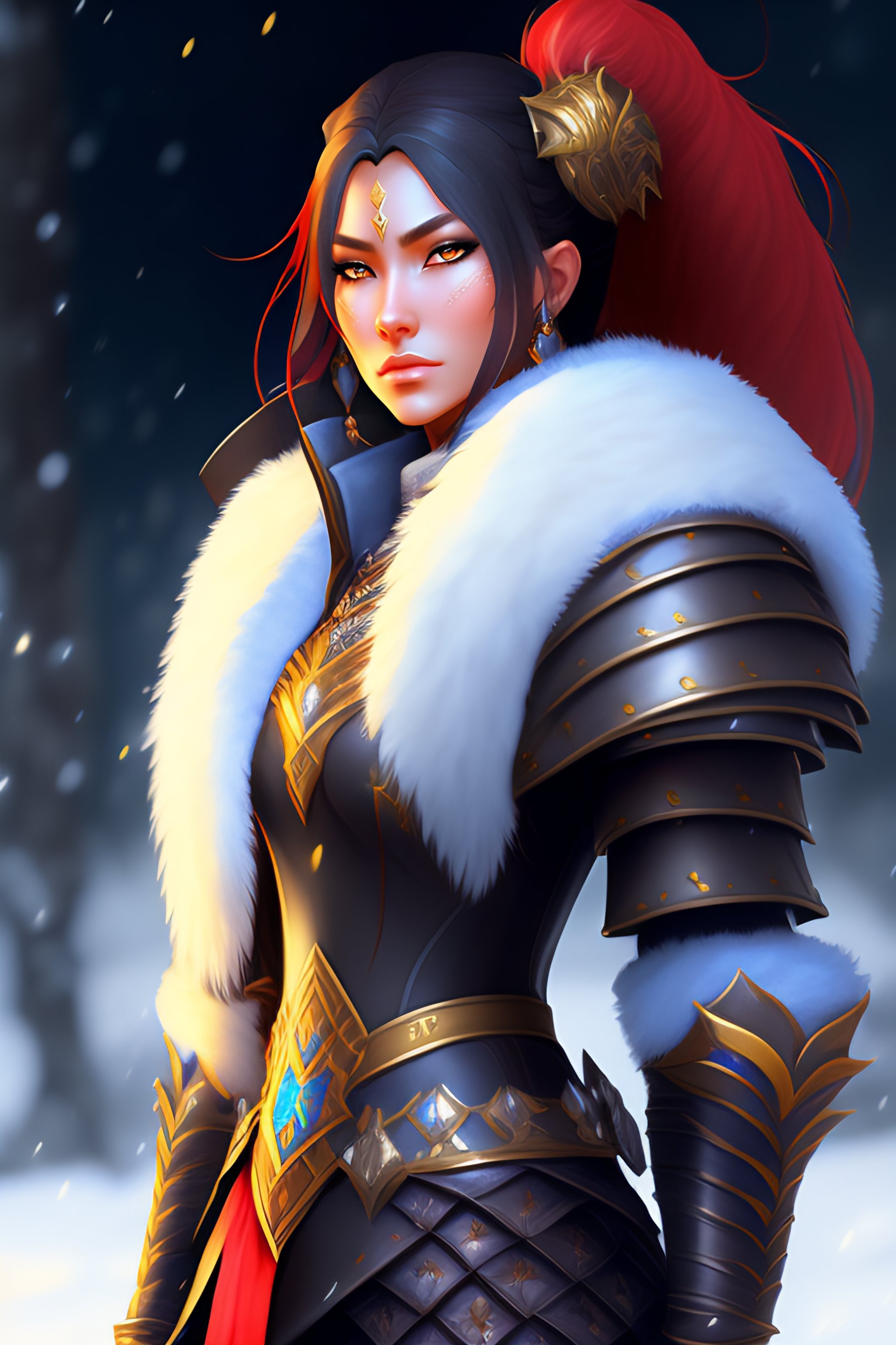 Lexica Kislev Ice guard, fur armor, winter armor, fantasy, woman