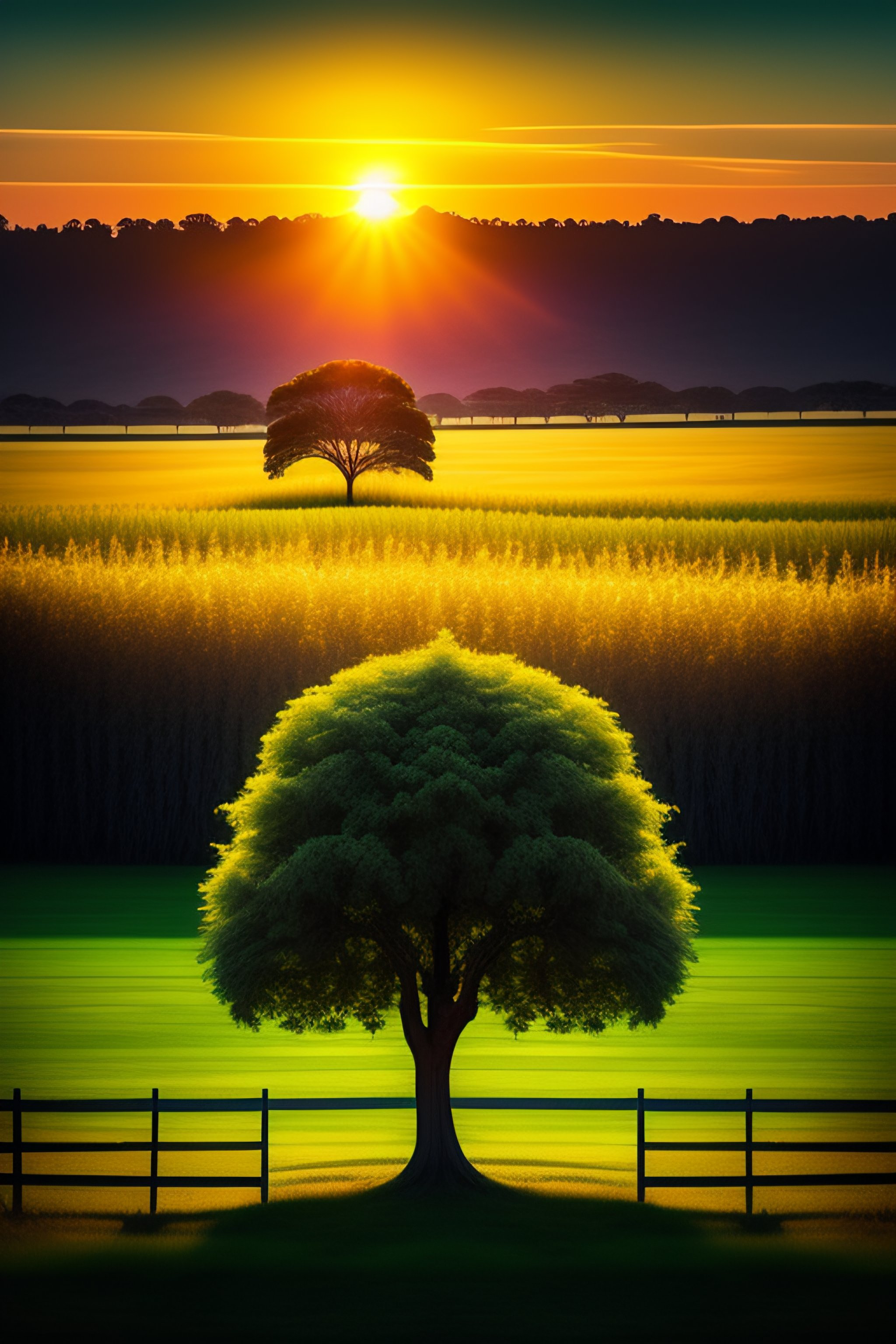 Lexica - Filed of green grass with a single tree and a single house on ...