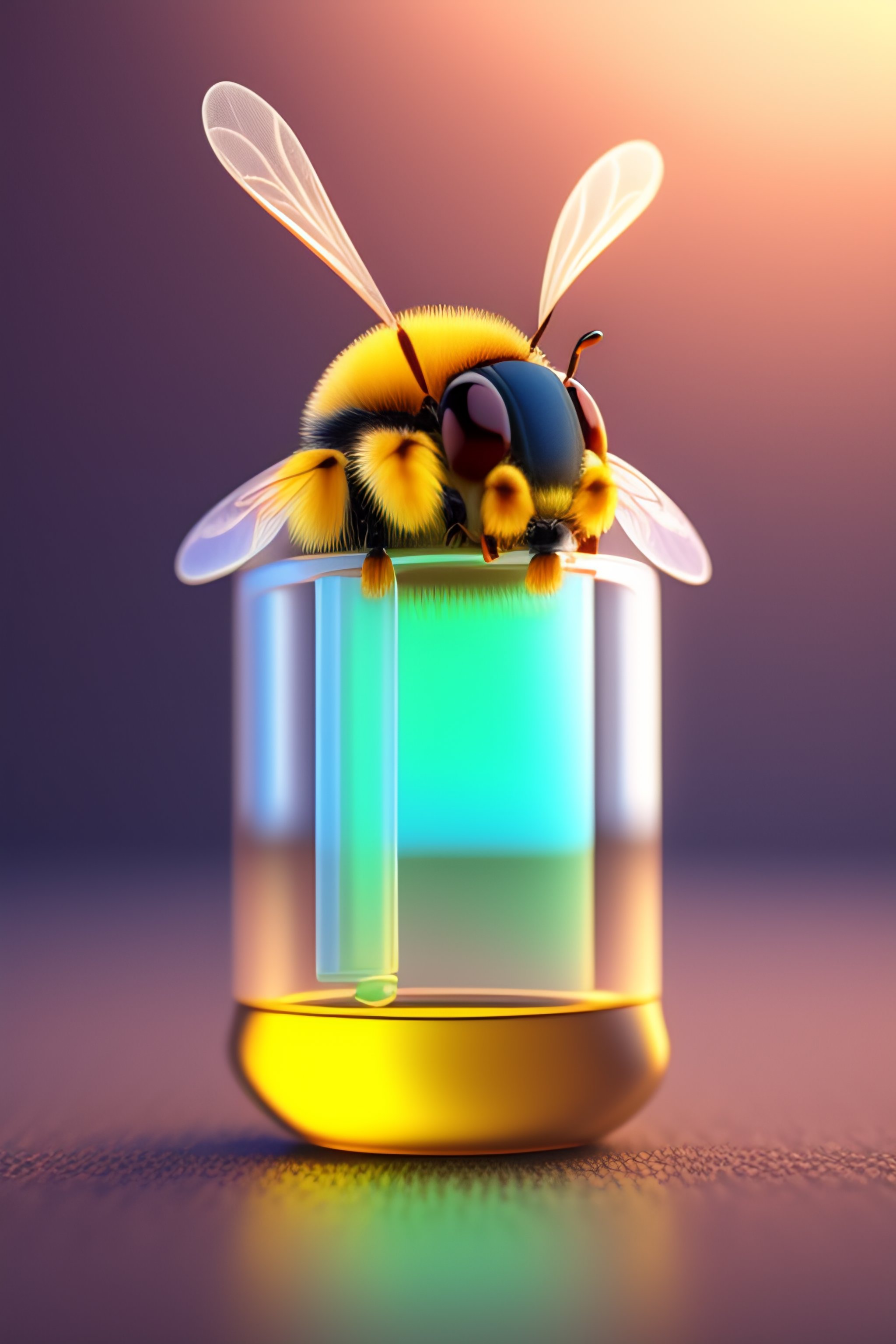 Lexica - A 3d render of a cute fuzzy pet bee insect dressed in a white ...
