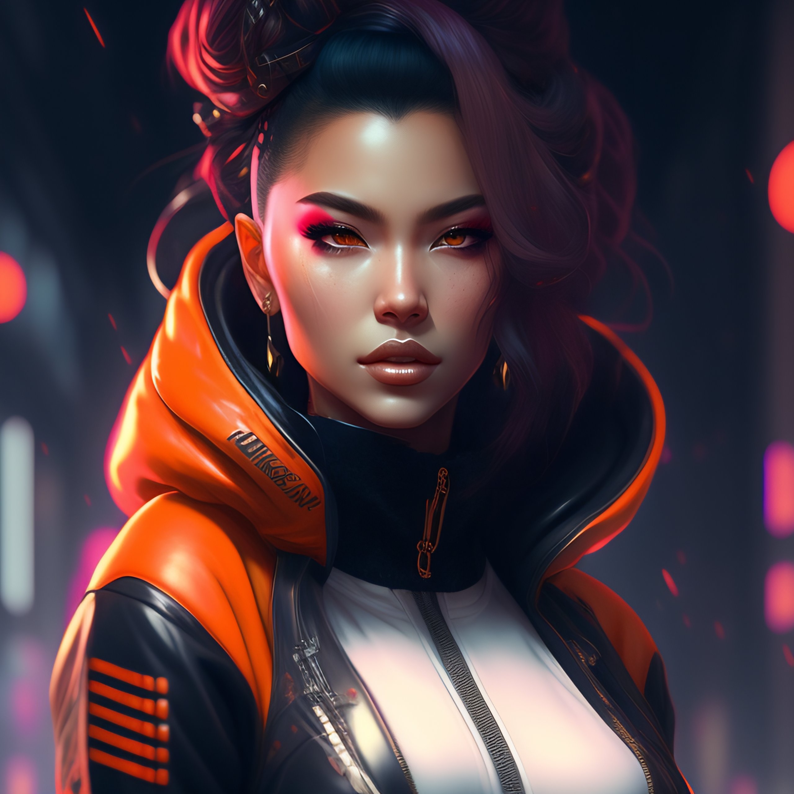 lady assassin wearing cyberpunk streetwear, detailed