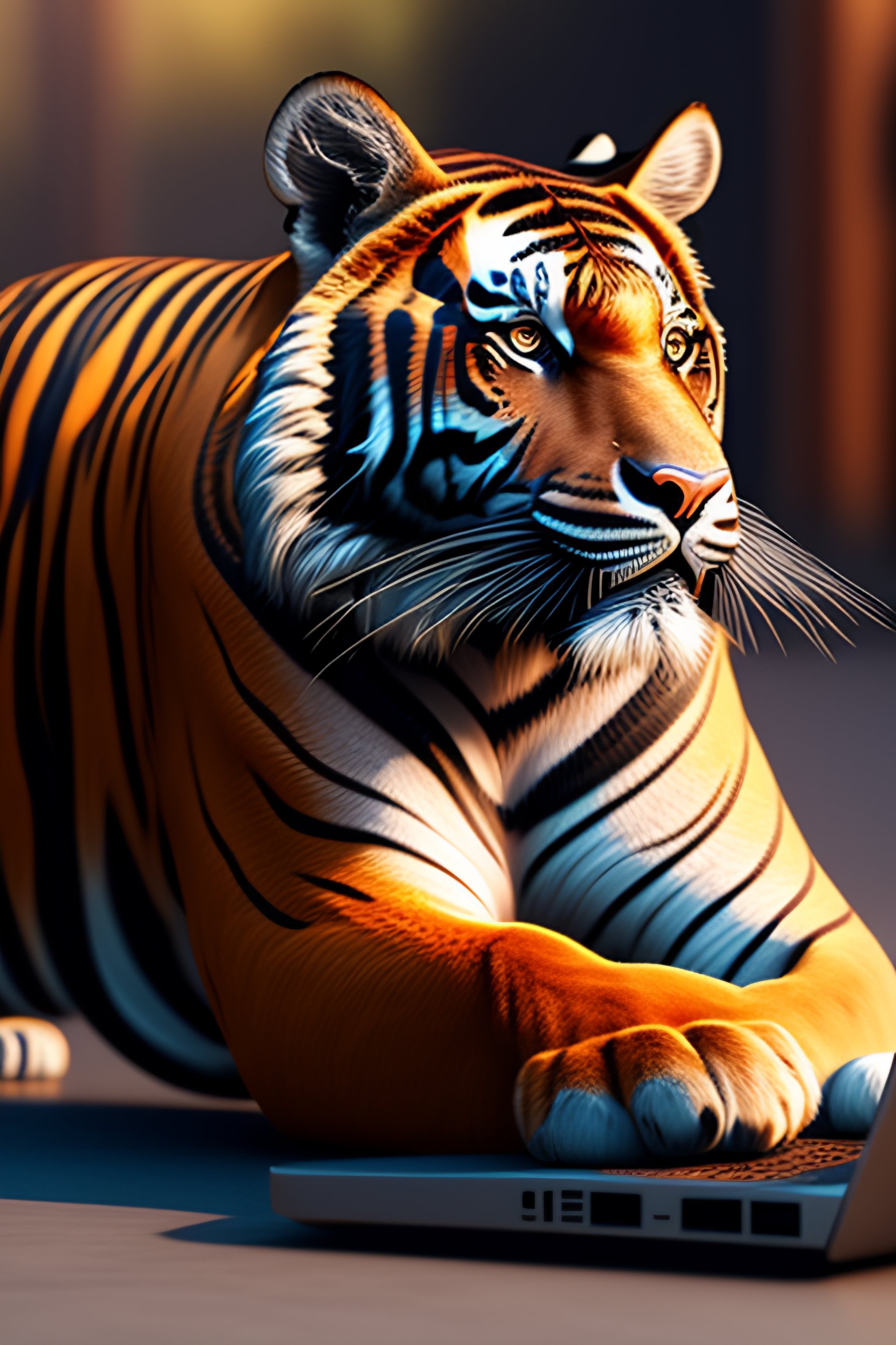 Lexica - Tiger using technology, 3d render