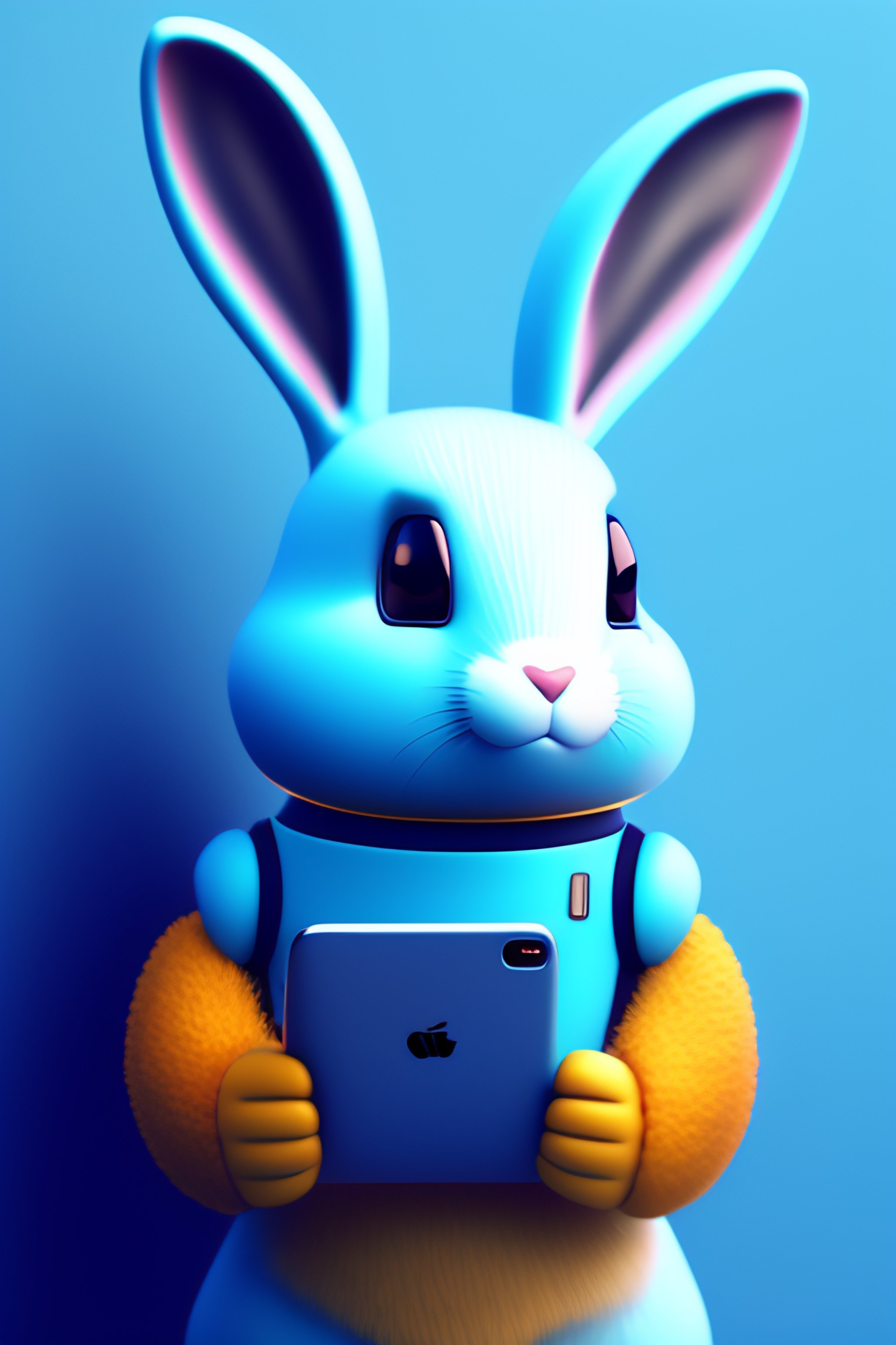 Lexica - Bunny robot working on a smartphone, make a blue faded ...